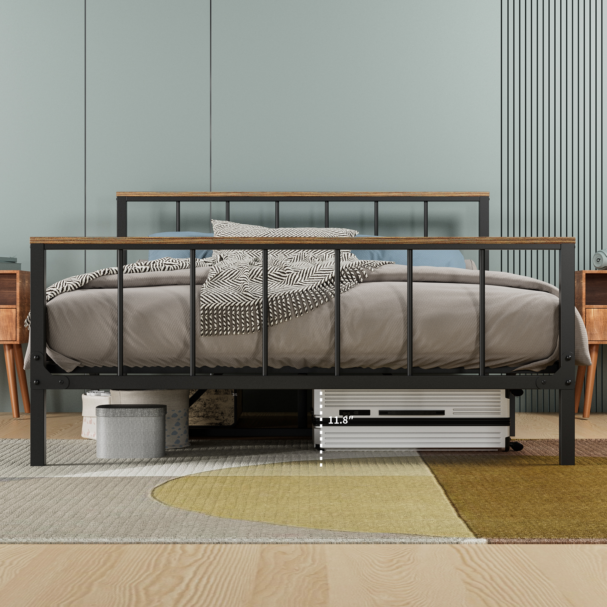Metal Platform Bed Frame With Headboard And Footboard, Sturdy Metal Frame, Under Bed Storage, No Box Spring Needed, Full Size