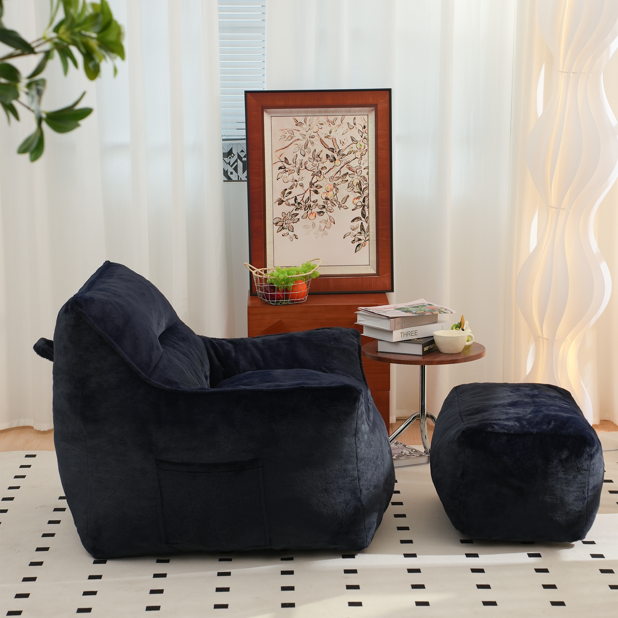 Bean Bag Chairs, Soft Tufted Foam Bean Bag Chair with Faux Fur Fabric for Adults and Kids, Comfy Lazy Sofa for Living Room, Bedroom