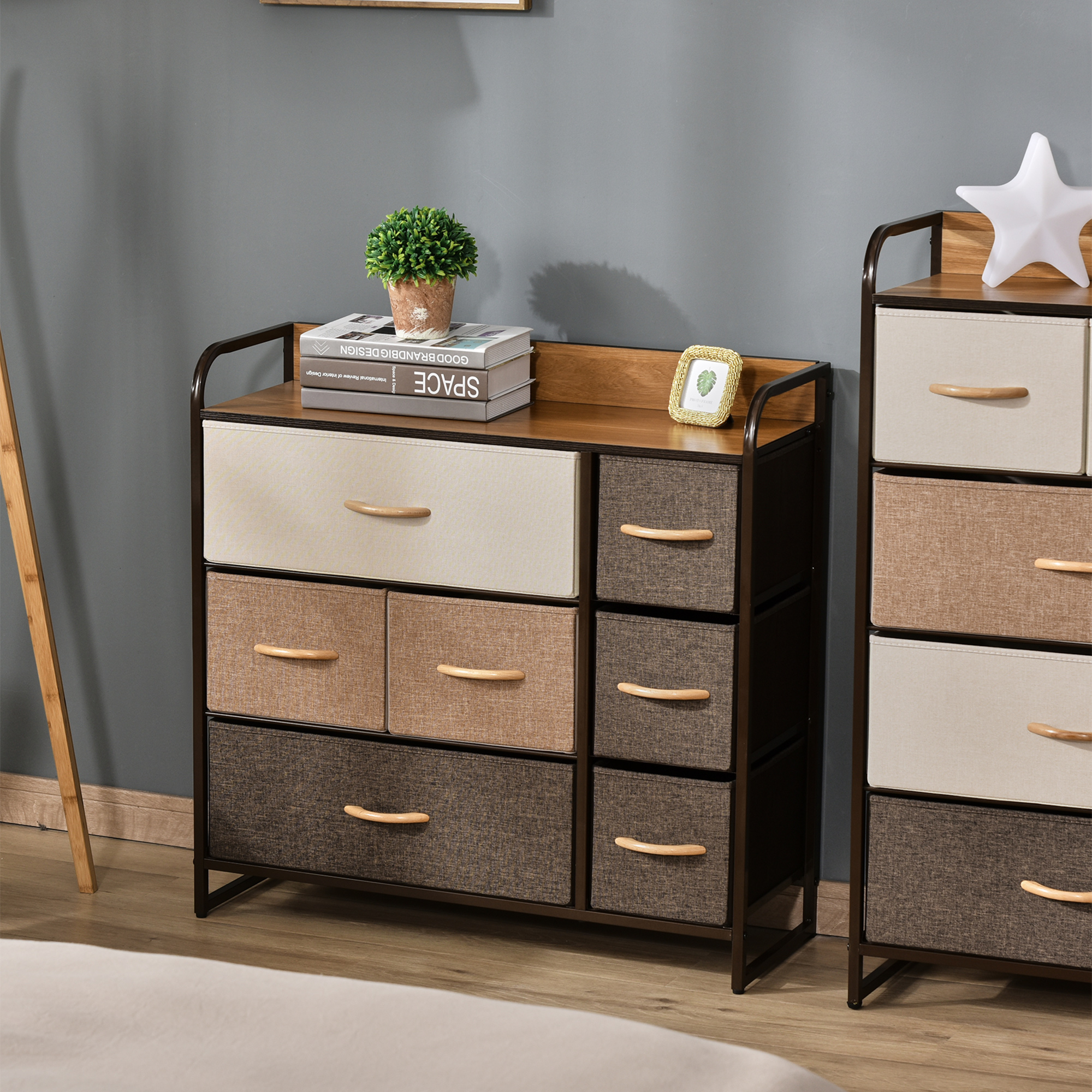 3-Tier Storage Organizer for Bedroom Entryway, 7-Drawer Dresser with Steel Frame for Bedroom, Maple Wood