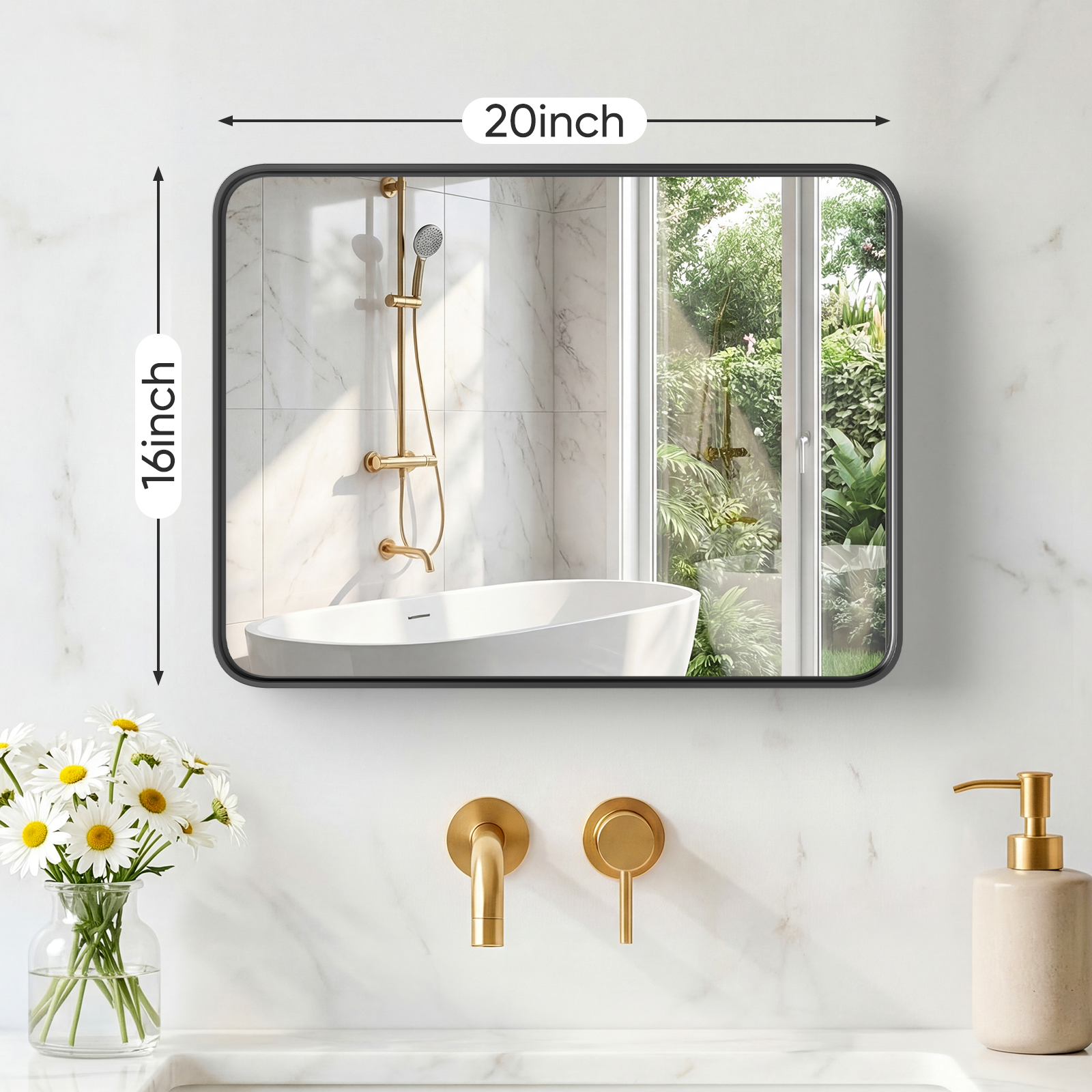 Espejo de pared con marco de metal rectangular