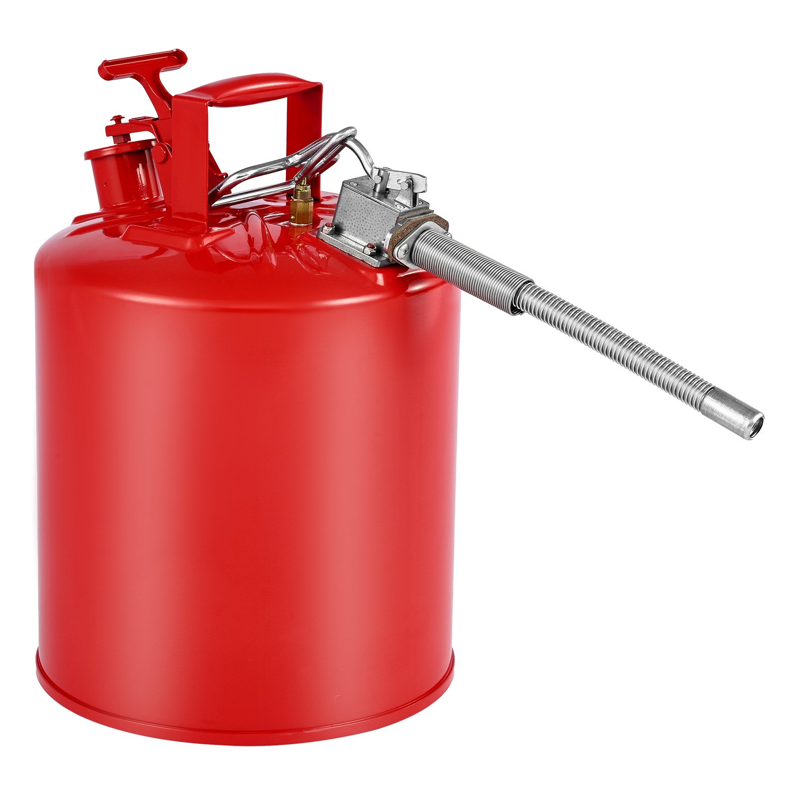 Safety Gas Can, 5 Gallon Type II Red Safety Can For Gasoline With Stainless Steel Flame Arrester, Self-Closing Lid & Flexible Metal Spout, Carbon Steel Flammable Storage With Ergonomic Handle