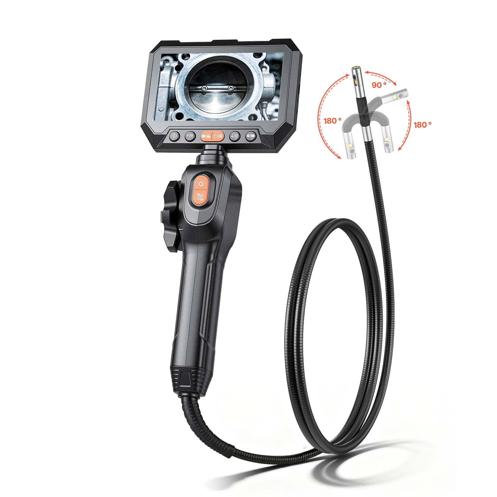 2-Way Dual-Lens Articulating Endoscope With Light, 1080P HD Industrial Borescope Inspection Camera With 0.24-inch Slim Articulated Probe, Rigid Snake Scope Cam For Wall Automotive Inspect-4.9FT