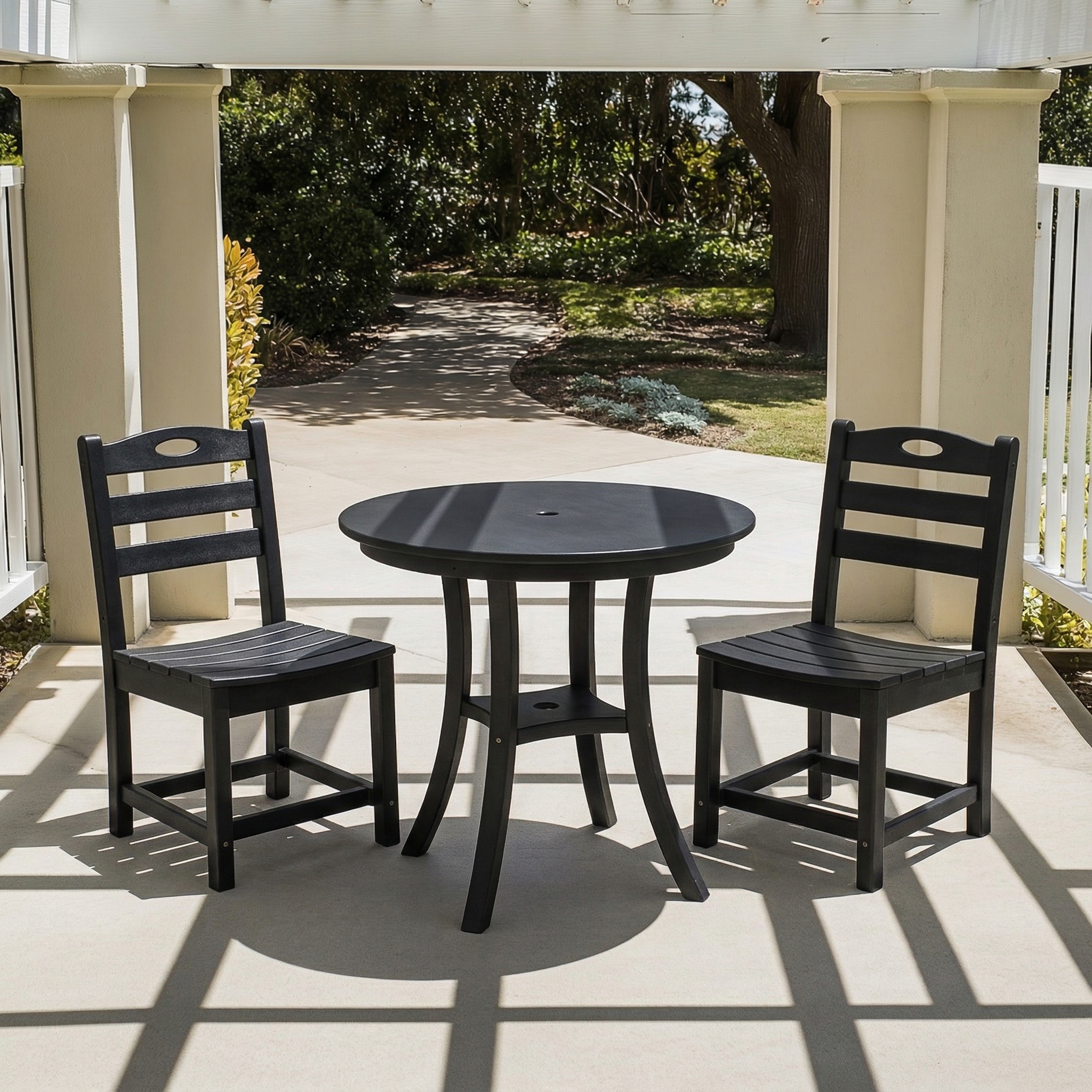 Black 3-Piece HDPE Outdoor Patio Bistro Set With Round Table And 2 Chairs