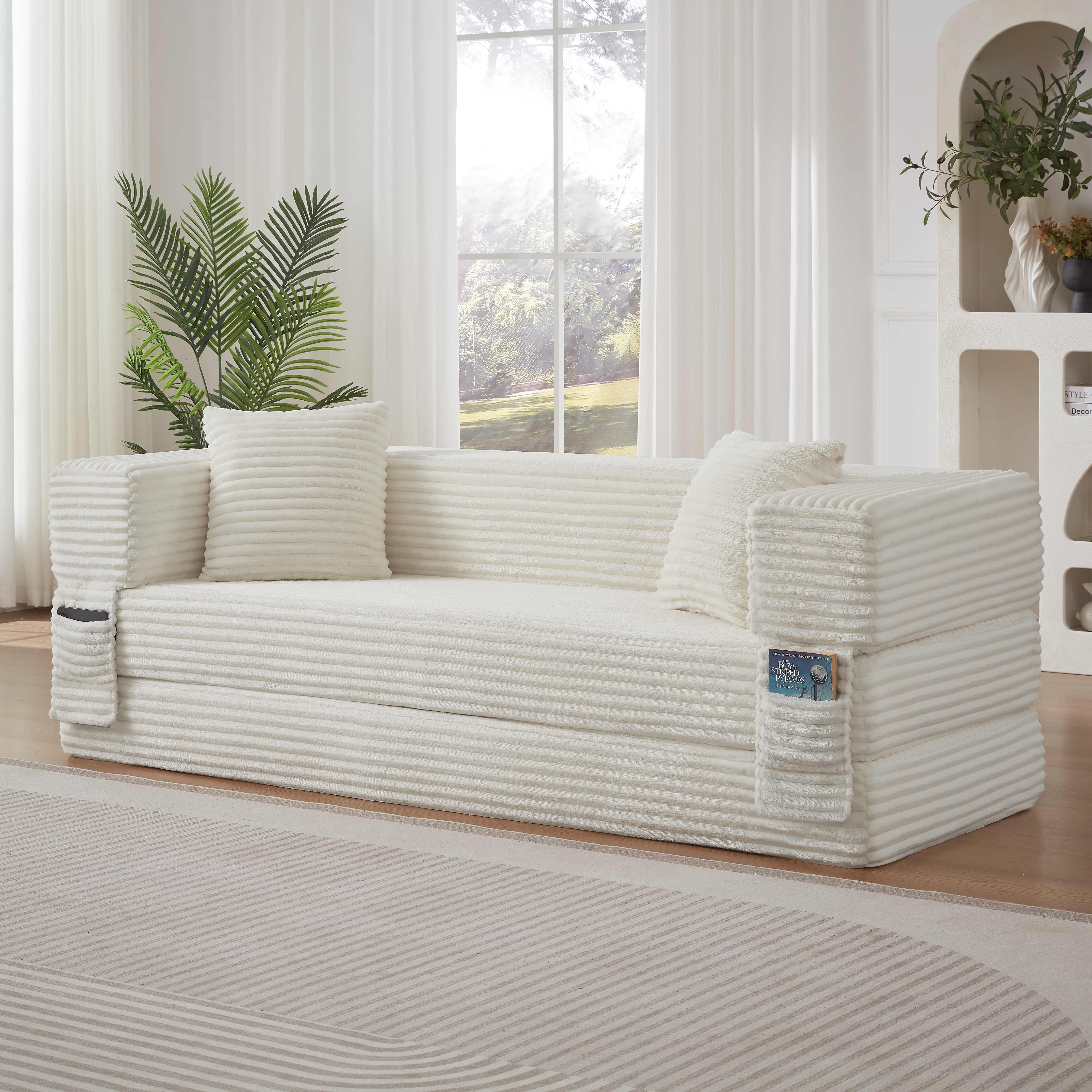 Sofá moderno de pana, convertible en cama, diseño cuadrado clásico