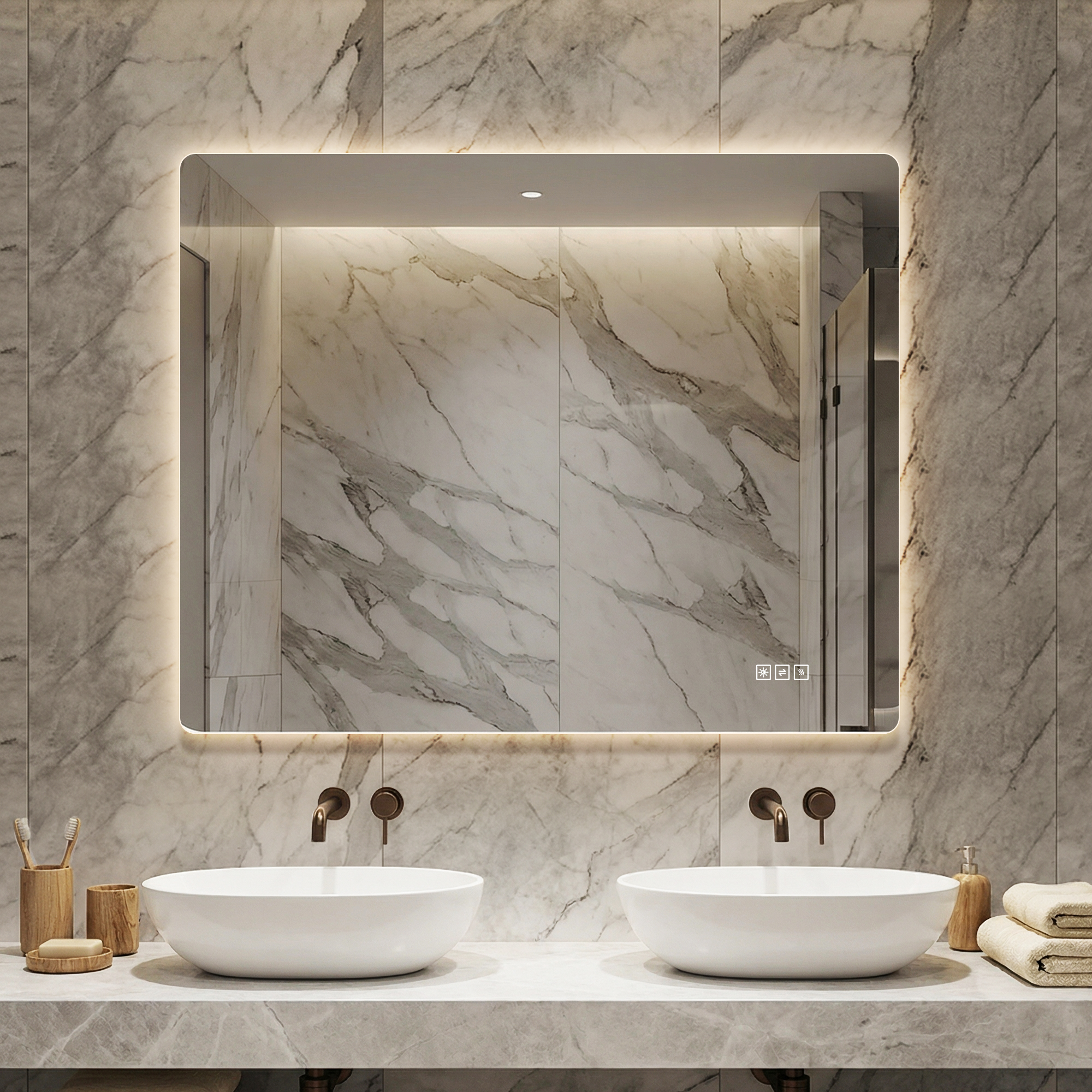 36x30 Inch Bathroom Mirror With Led Lights Front And Backlit, Anti-Fog Lighted Vanity Mirrors For Wall Mounted, 3 Colors And 5 Level Dimmable, Horizontal Vertical
