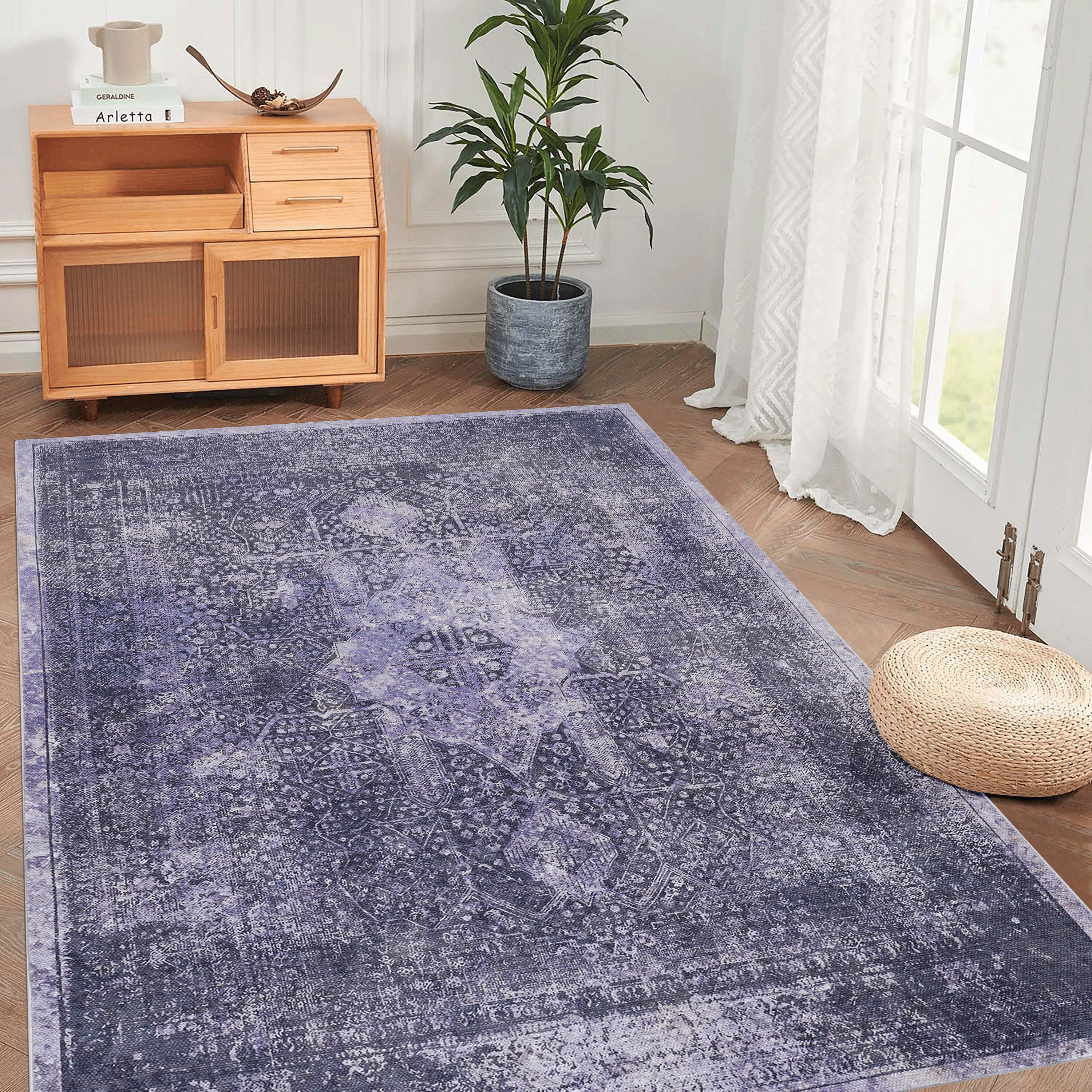 MAVAL Anthracite Washable Rug 8x10 Area Rug  Anthracite, 8' X 10'
