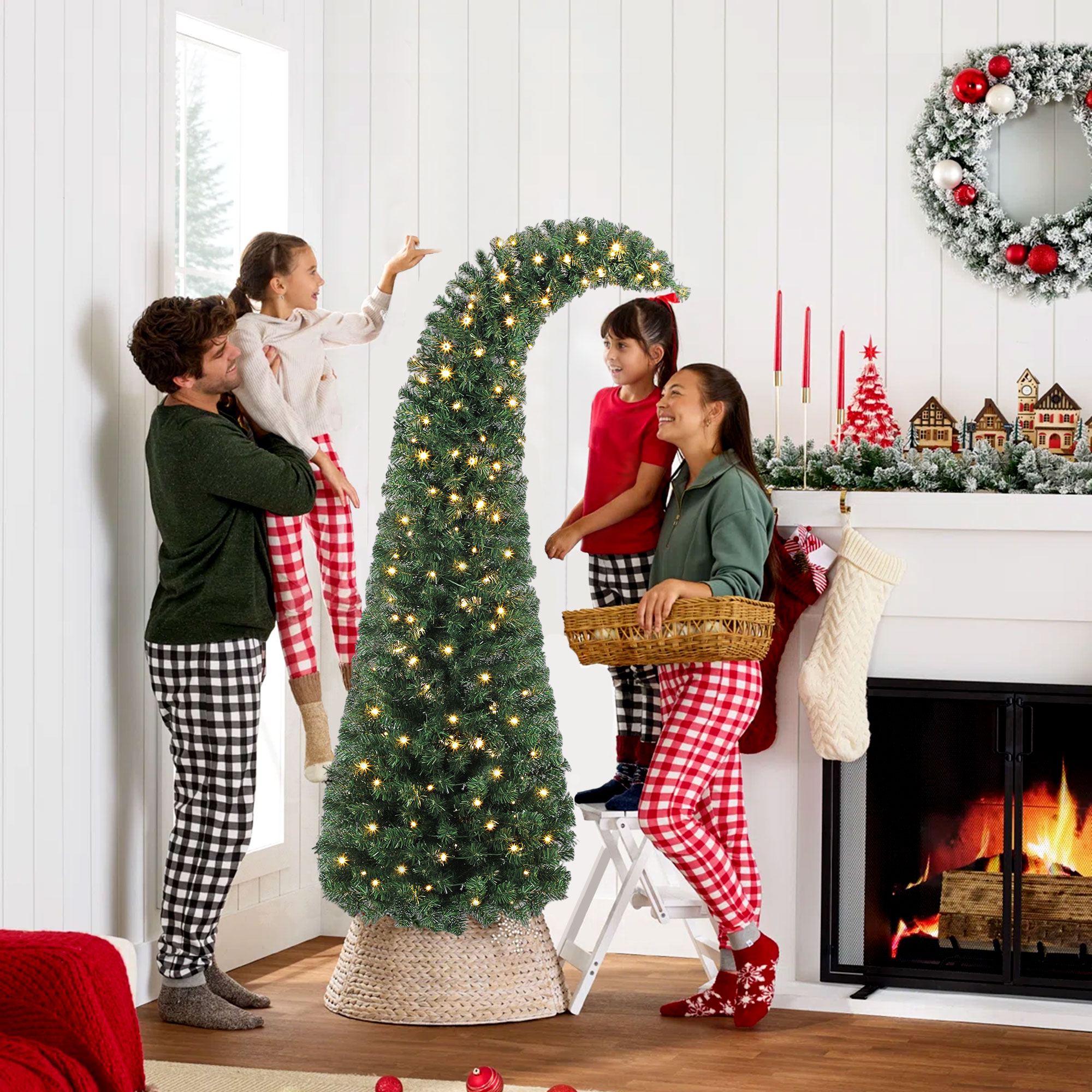 Árbol de Navidad artificial preiluminado de 6 pies, 200 luces LED, verde