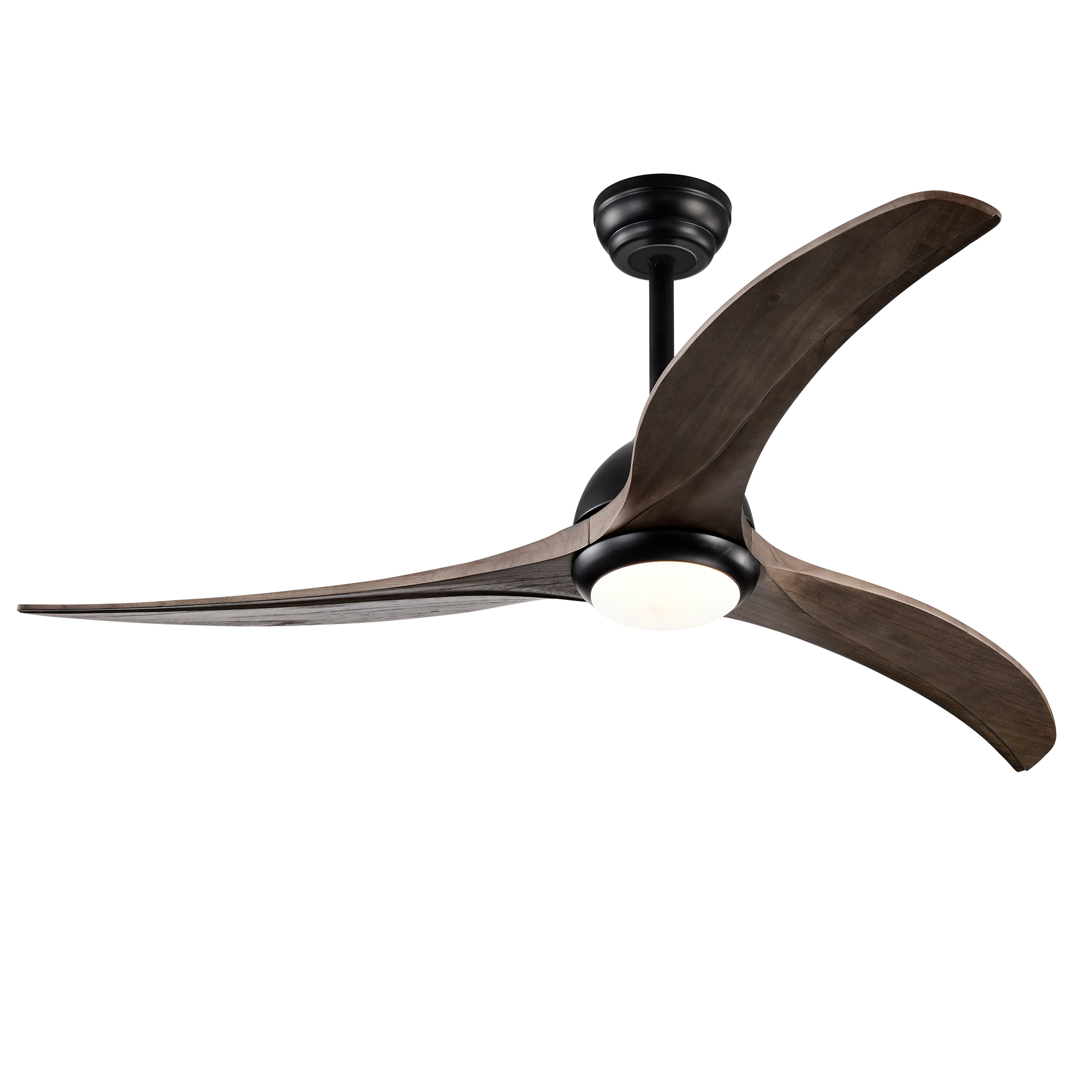Ventilador de techo negro mate, 52 pulgadas, aspas de madera, luz LED, control remoto