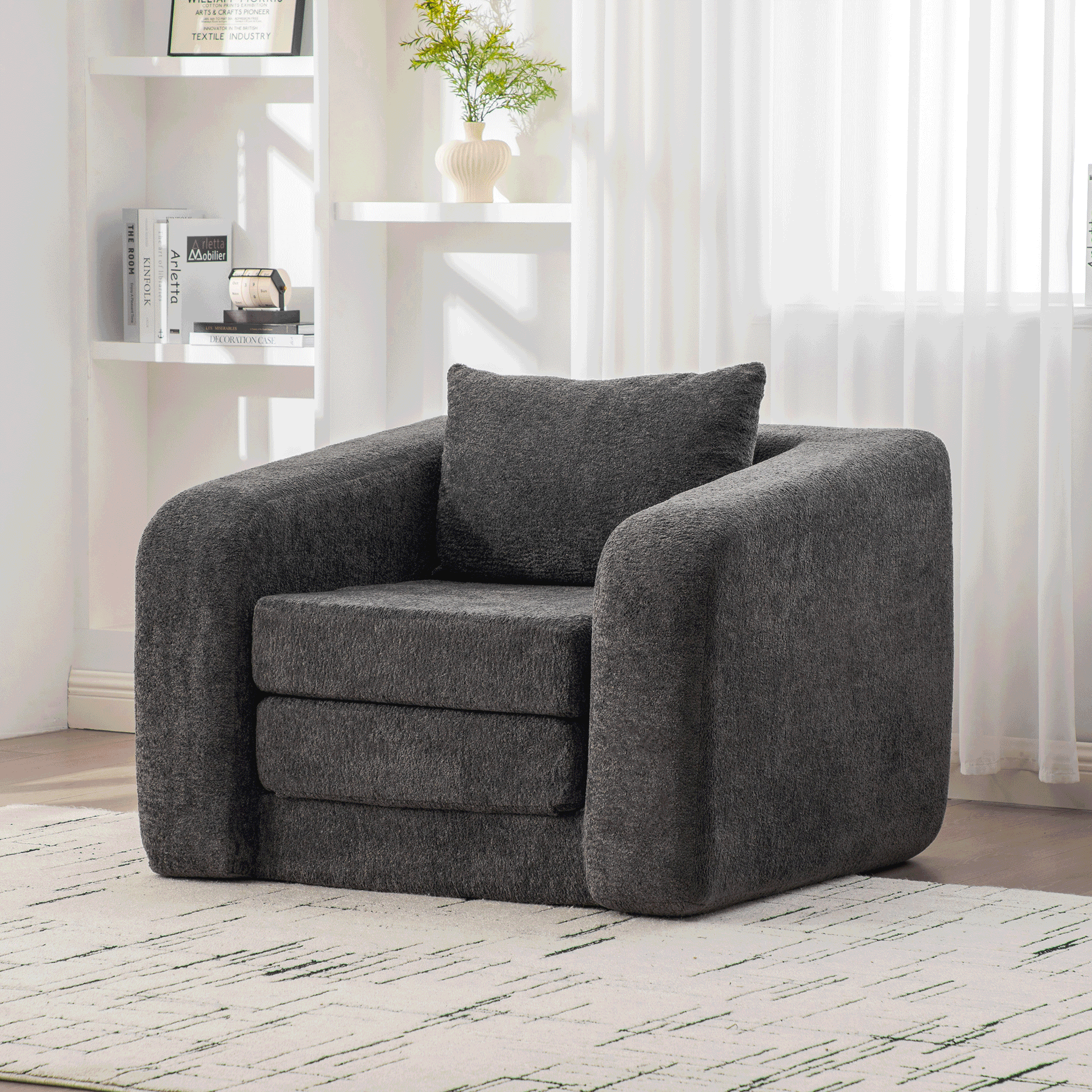 Sofá Cama Individual Plegable de 40 pulgadas con Reposabrazos y Respaldo, Gris