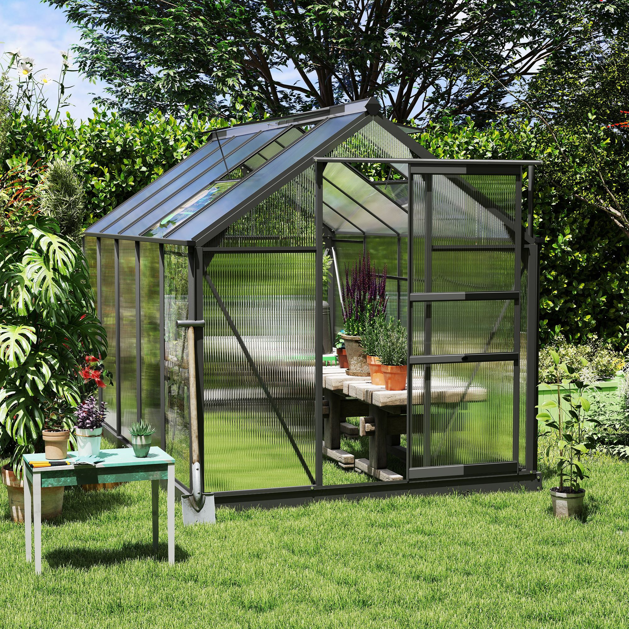 6.2 x 10.3 x 6.6 Outdoor Greenhouse with Walk-in Vent Door for Backyard Garden Gray