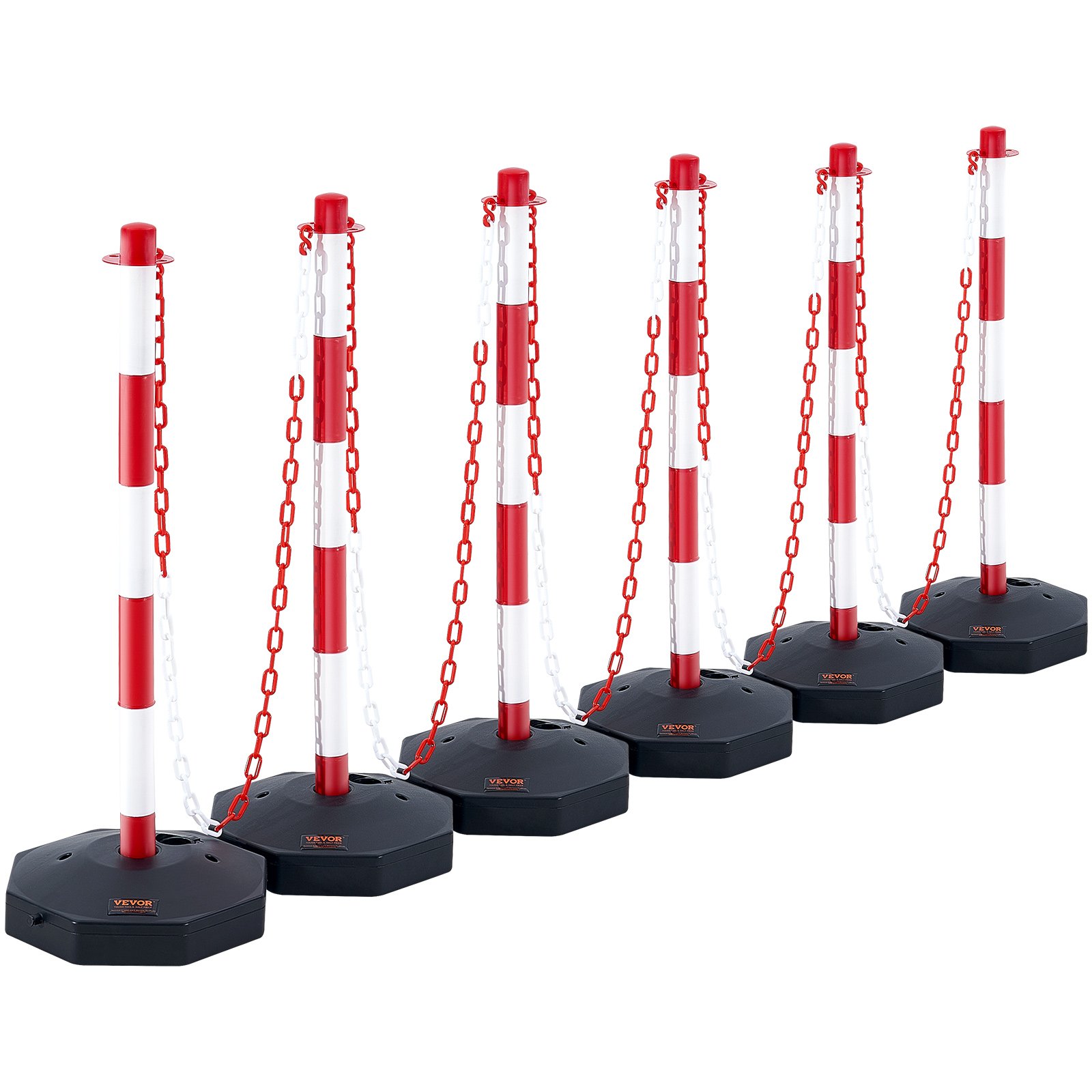 Adjustable Traffic Delineator Post Cones, 6 Pack, Traffic Safety Delineator Barrier With Fillable Base 6.6FT Chain, For Traffic Control Warning Parking Lot Construction Caution Roads, Red&White