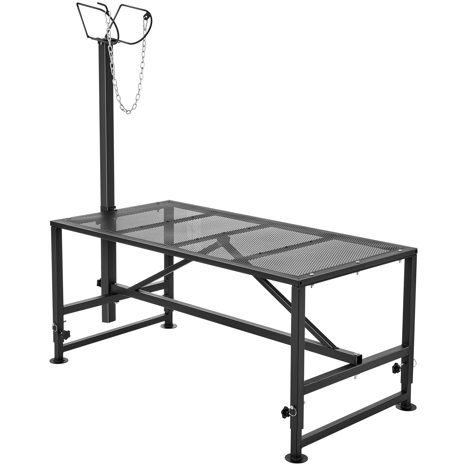 Goat & Sheep Stand, 51x23 Inch Livestock Stand, Metal Livestock Milking And Shearing Stand 21" To 33" Adjustable Height, With Headpiece And Nose Loop, 500lbs Loading Weight, Black