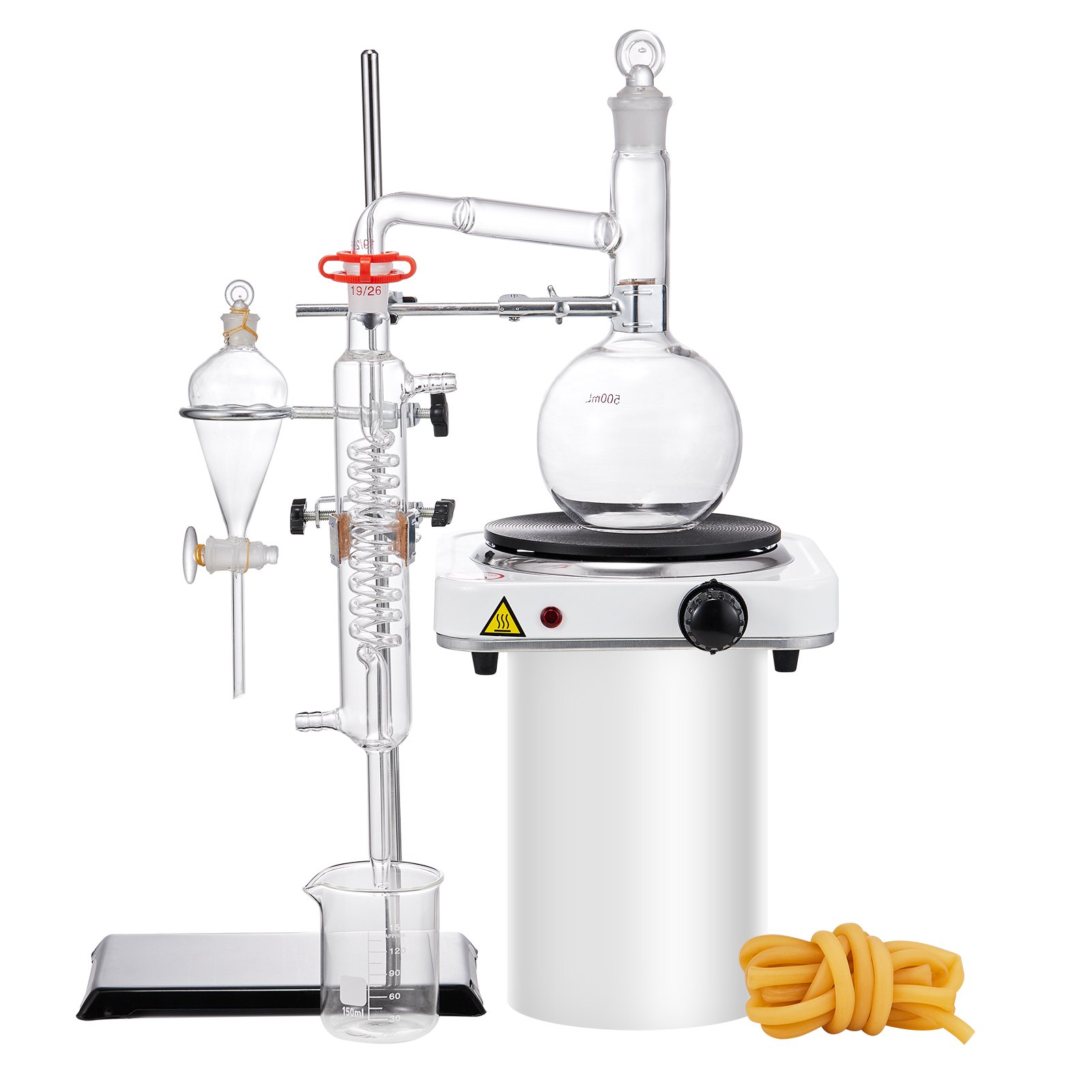 Kit de destilación de aceites esenciales de 500ml, vidrio de laboratorio 3.3 Boro, 33 piezas