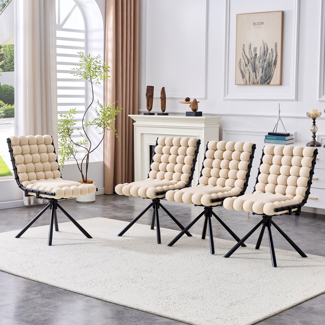 Juego de 2 sillas de comedor modernas tapizadas en terciopelo beige con patas negras