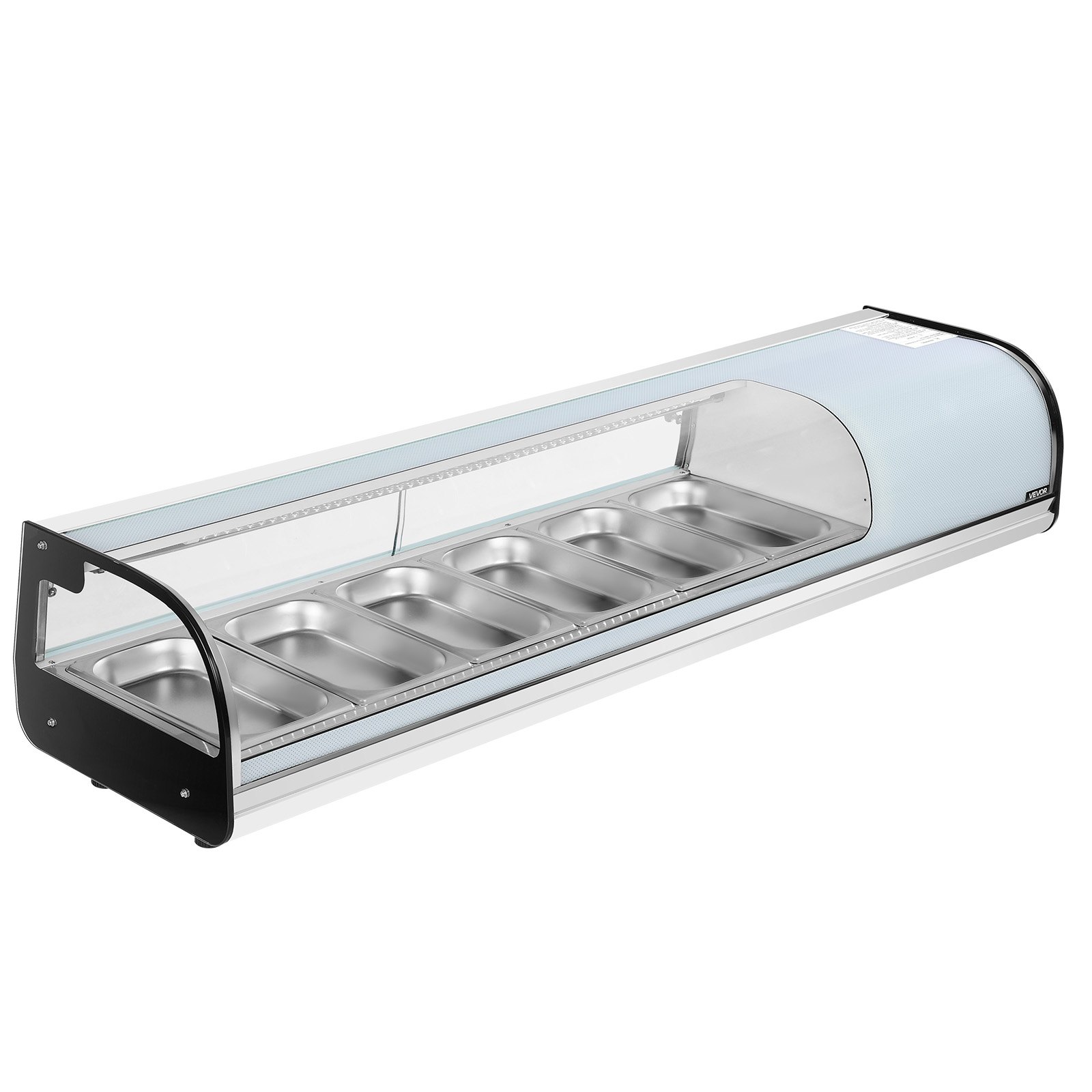 Vitrina refrigerada comercial de 2.2 pies cúbicos para sushi, con vidrio curvo y LED.