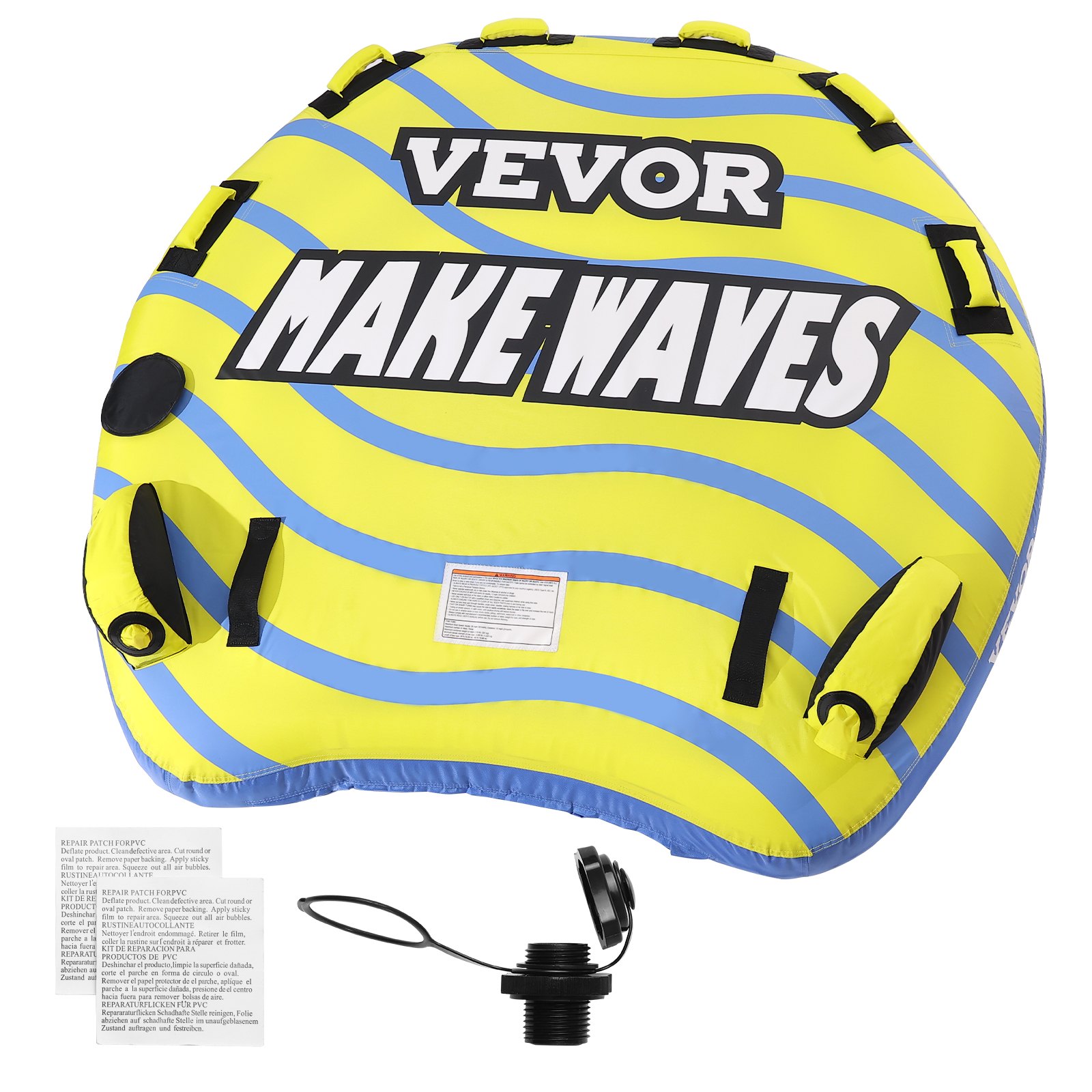 Towable Tube For Boating, 1-3 Riders Inflatable Towable Tube With Bumper Fins, 510 Lbs Water Sport Towable Tubes For Boats To Pull, Full Nylon Cover, EVA Grab Handles And Speed Safety Valve