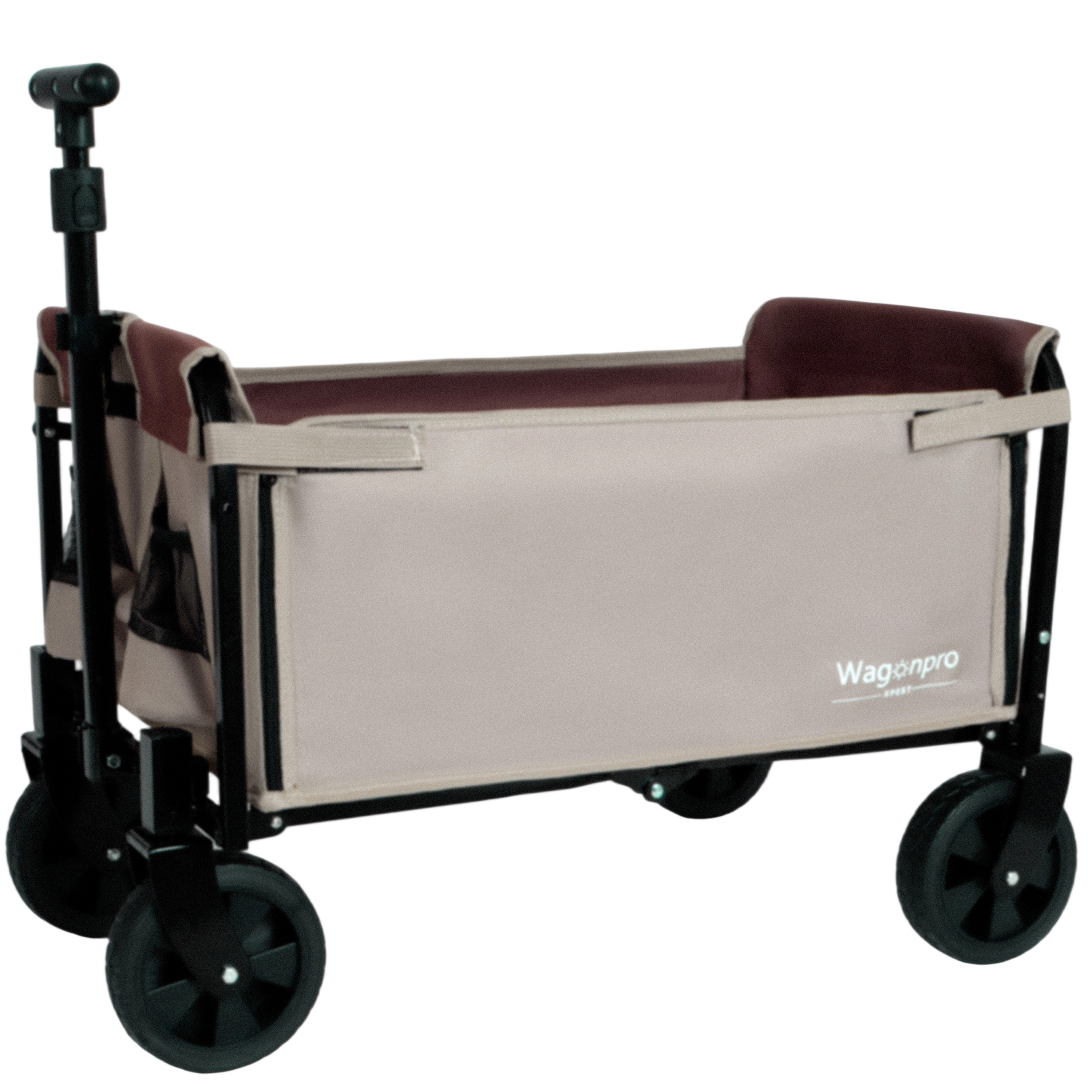 All- In- One Convertible Folding Camping Wagon Cart  Bench Seat  Storage Compartment & Included Dog Tether  Beige Brown