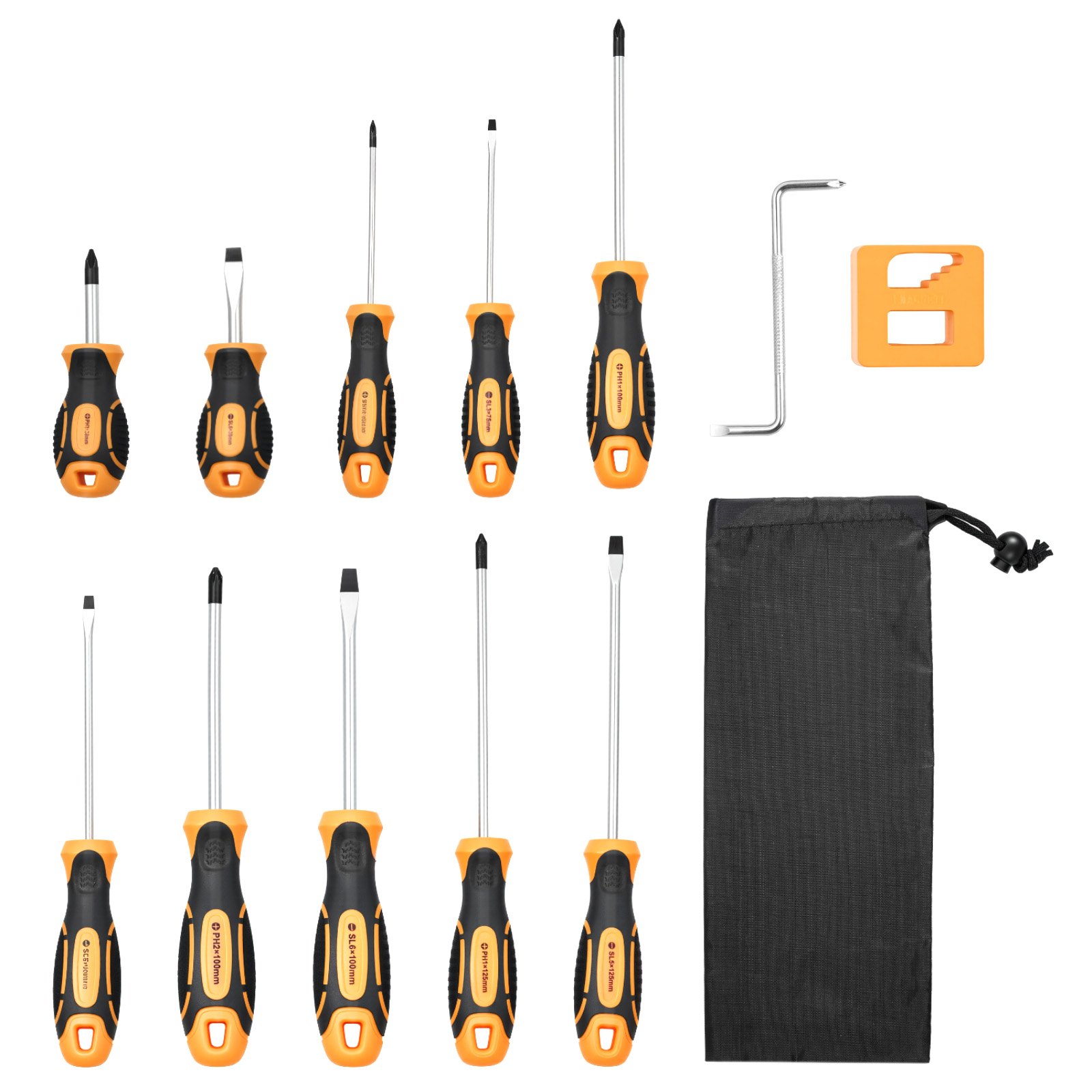 Set de destornilladores de 12 piezas con puntas magnéticas: 5 Phillips, 5 planas, tipo Z