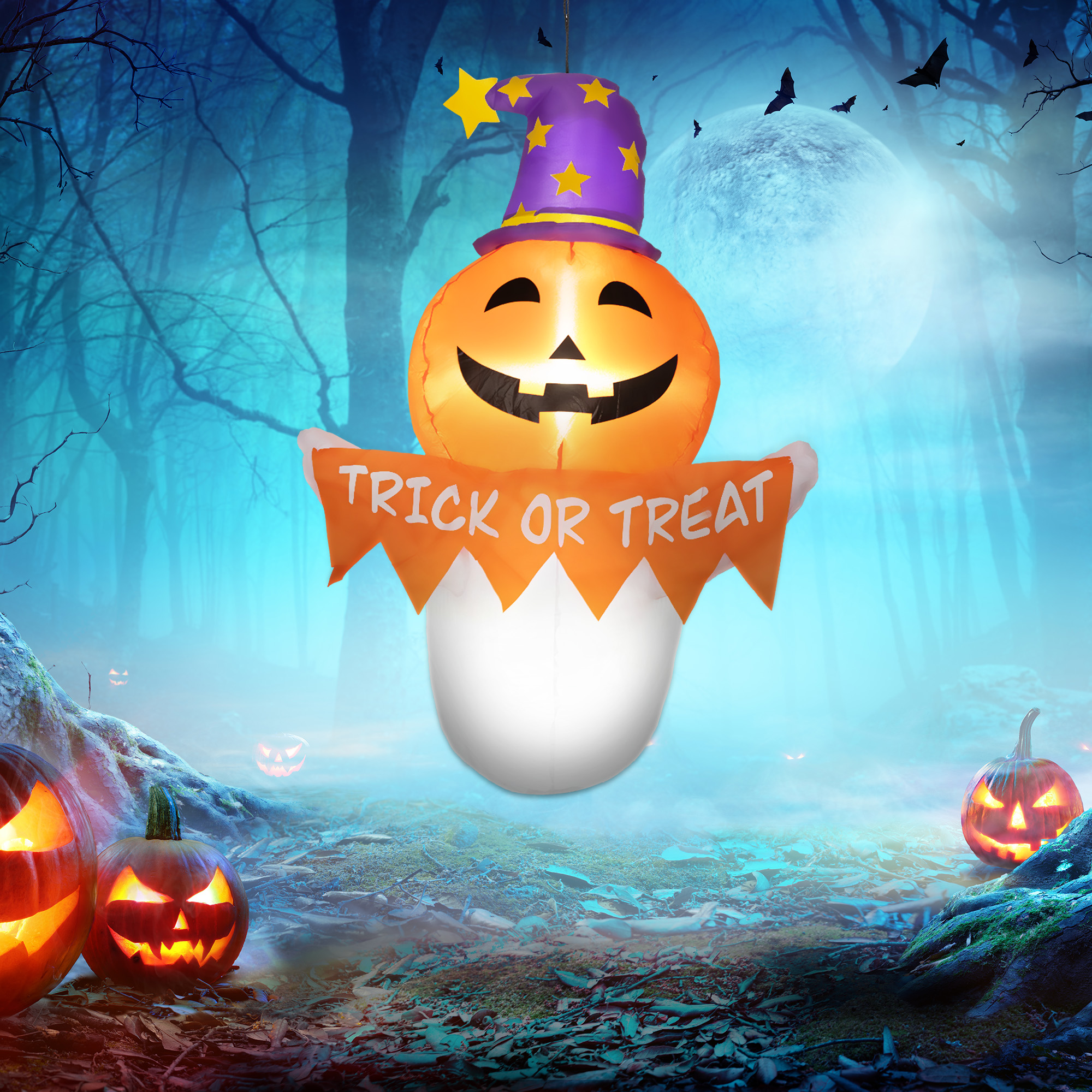 Fantasma Inflable de Halloween de 3.4 pies con Cara Naranja y LED
