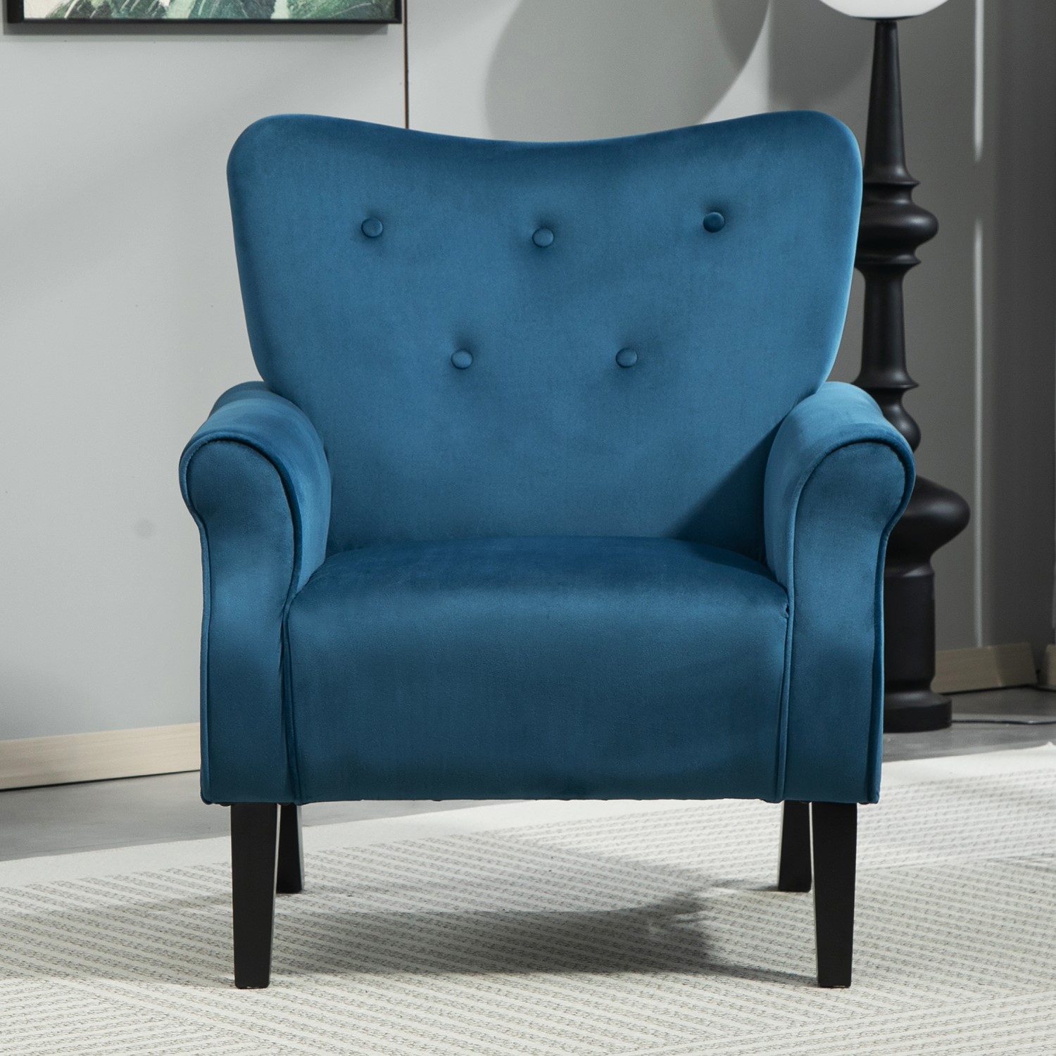 Mid-Century Modern Wingback Accent Chair, Upholstered Fabric Armchair With Sturdy Wood Legs, High-Back Padded Club Chair For Living Room Bedroom Office