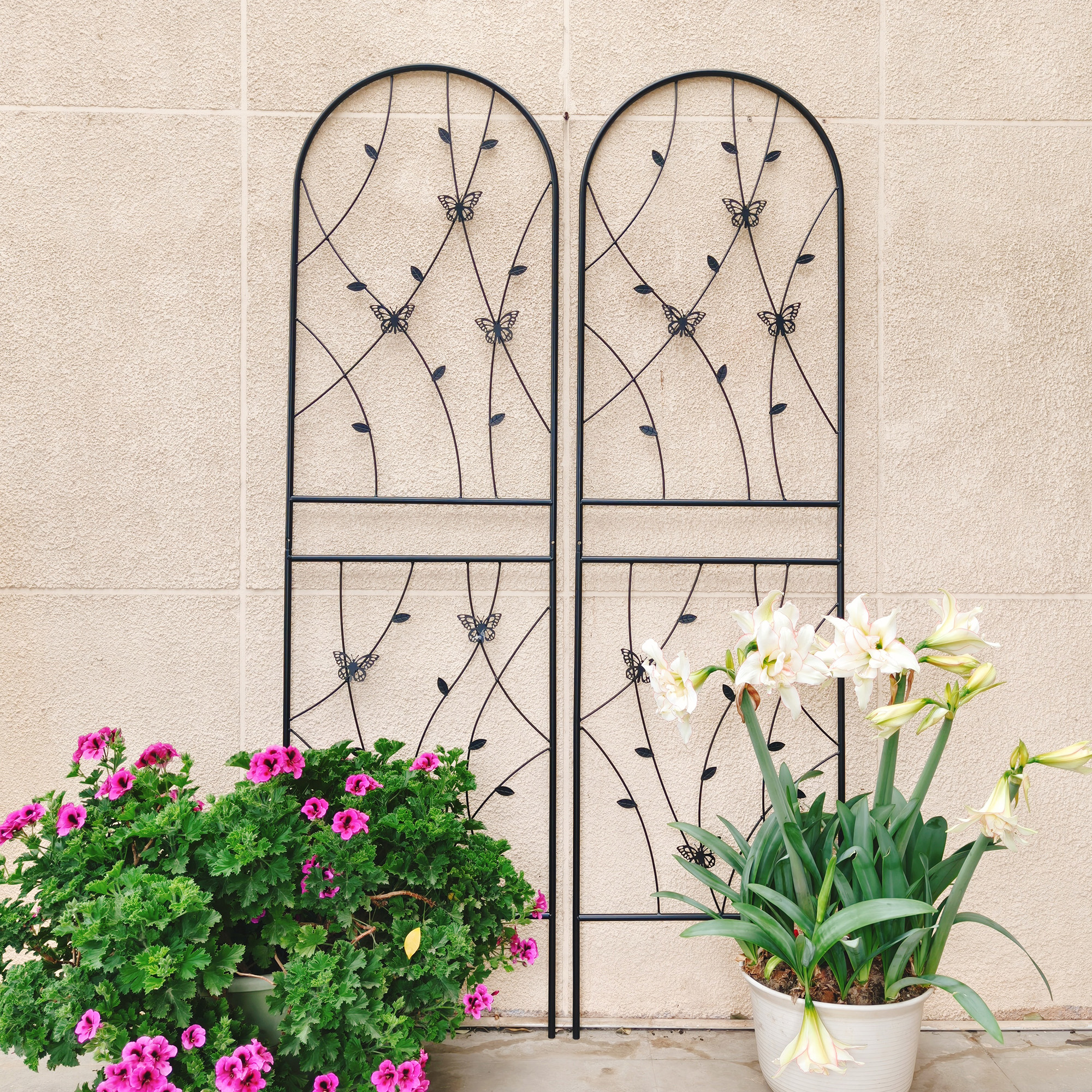 2 Pack Metal Garden Trellis 71  X 19.7  Rustproof Trellis For Climbing Plants Outdoor Flower Support Butterfly Deco Black