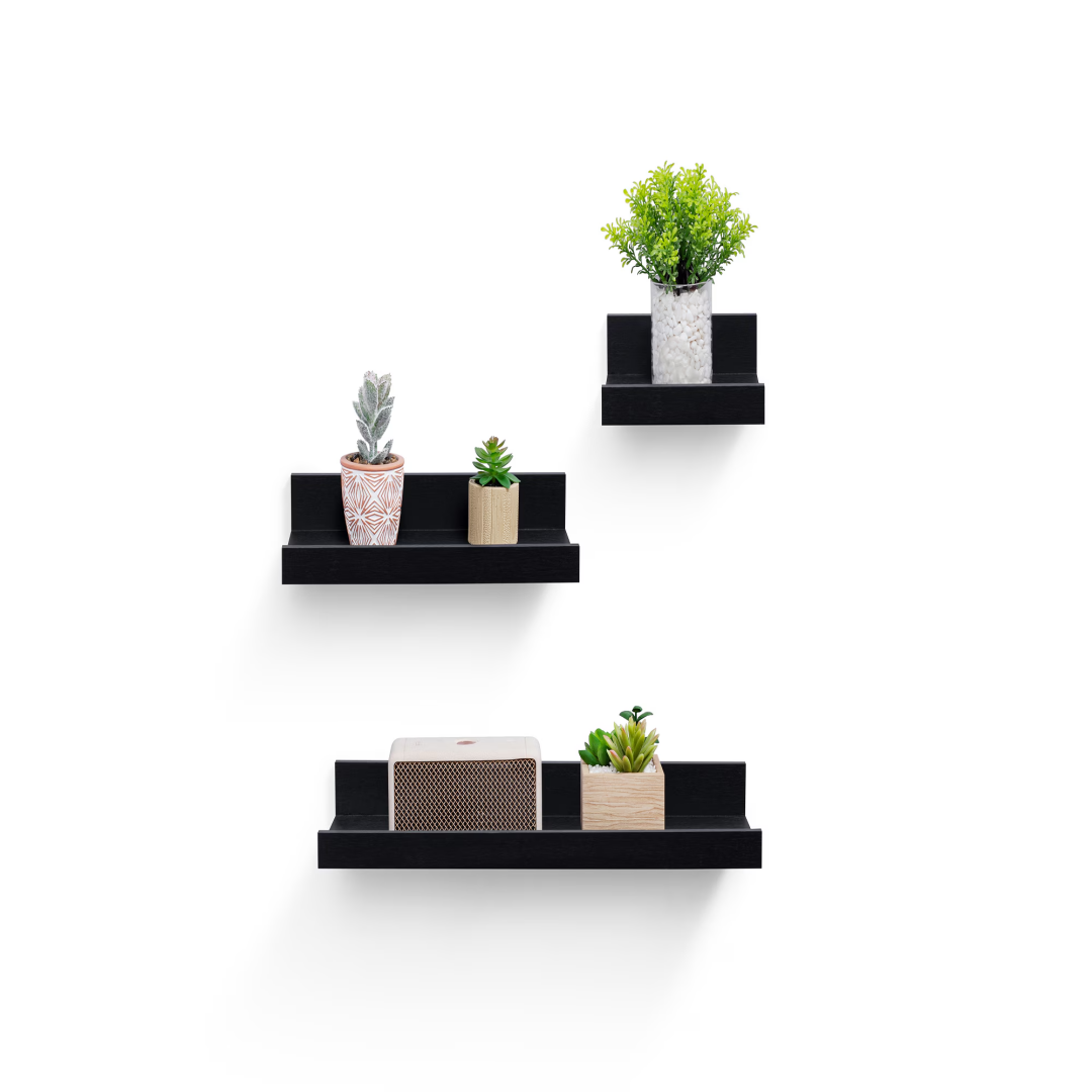 Estante flotante de madera de 15.7 pulgadas para pared, con soportes invisibles, negro.