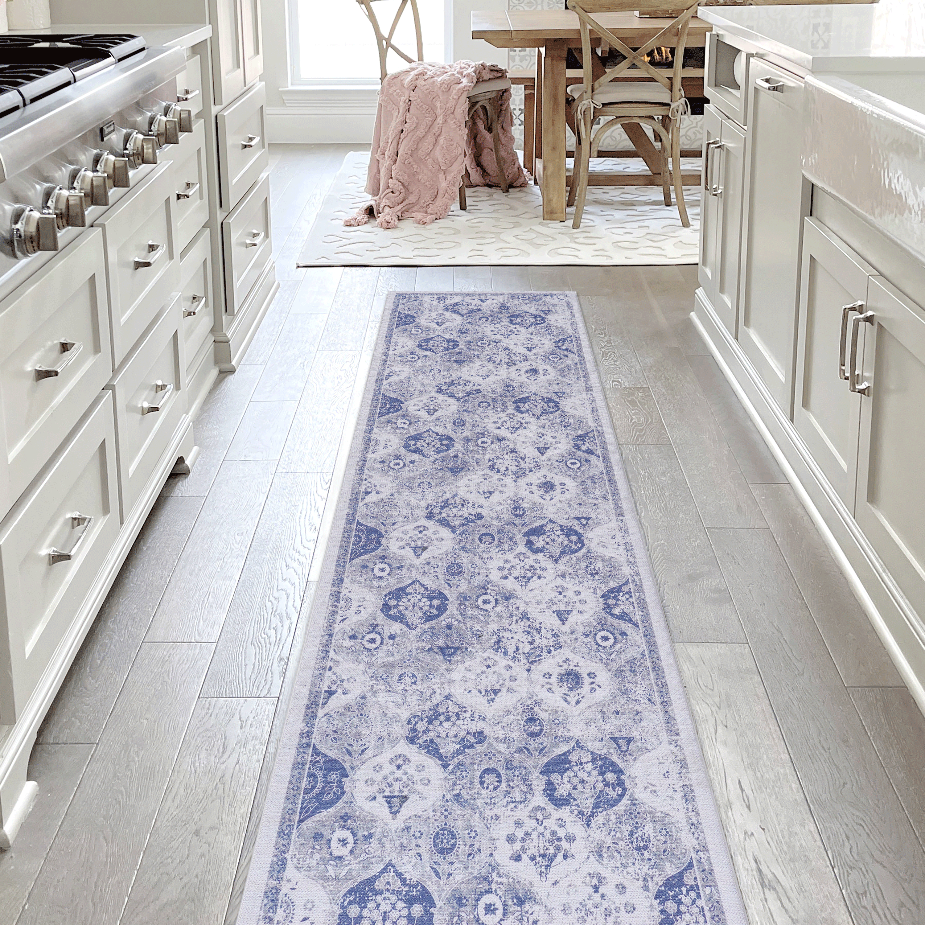 MAVAL Blue Washable Rug Runner Rug  Blue,