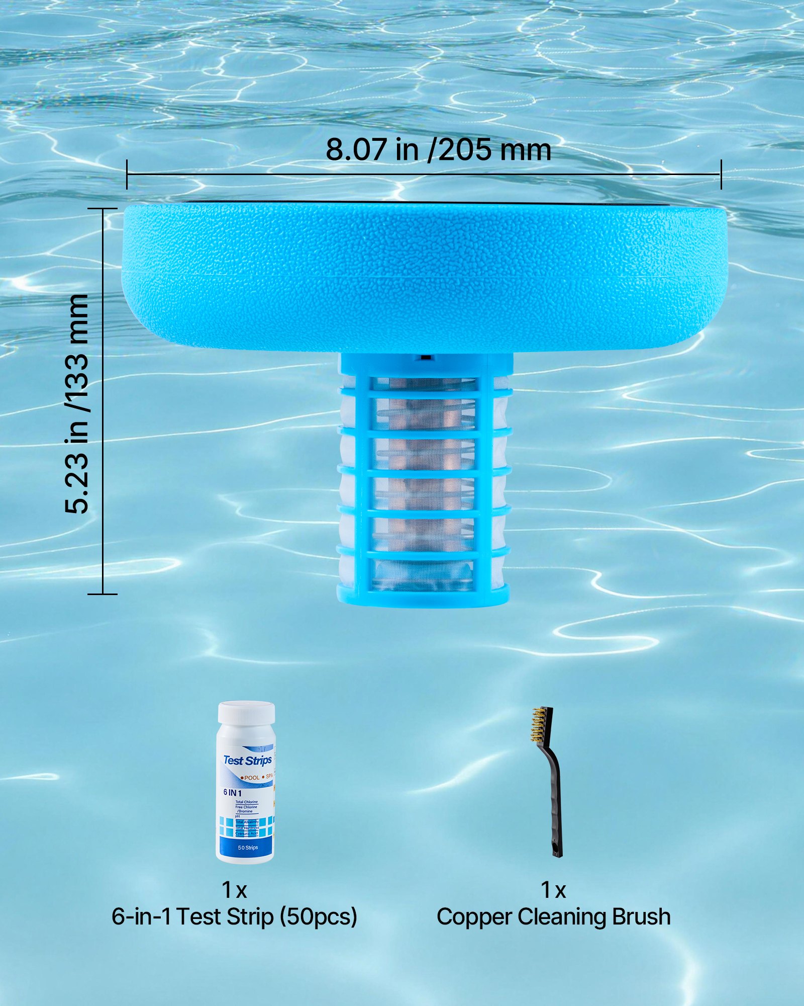 Solar Pool Ionizer, Round Copper Pool Ionizer Up To 35000 Gal, Floating Automatic Water Cleaner And Purifier, Chlorine Free Water, With Copper Anode, Spring, Brush And Filter For Pools & Spas