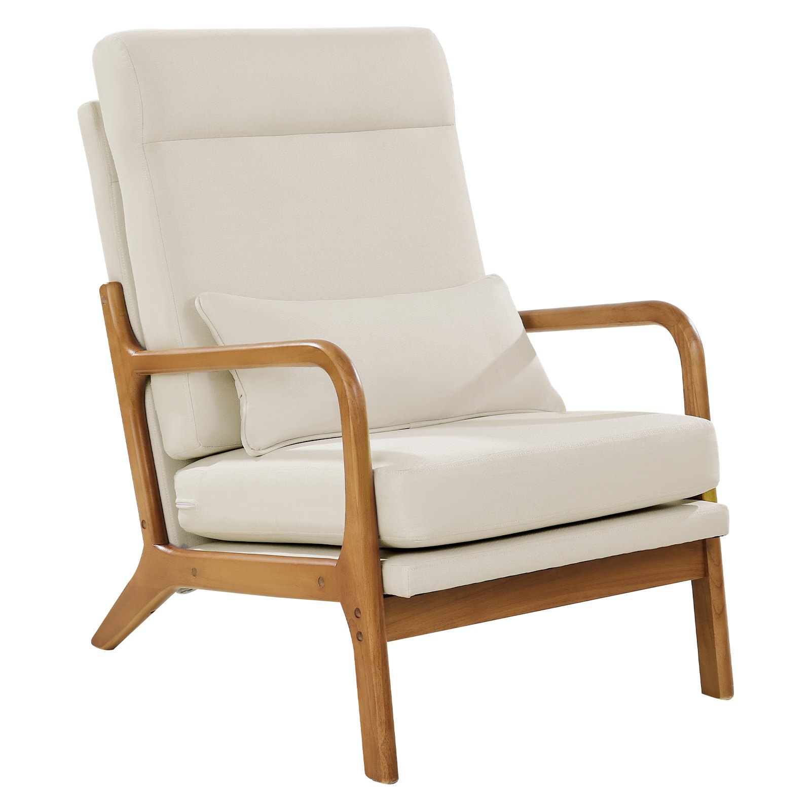 Accent Chair, High Back Mid Century Modern Armchair With Solid Wood Frame And Non-Slip Legs, Upholstered Leisure Chair With Linen Fabric And 5.3 In Thickened Cushion, For Living Room, Bedroom