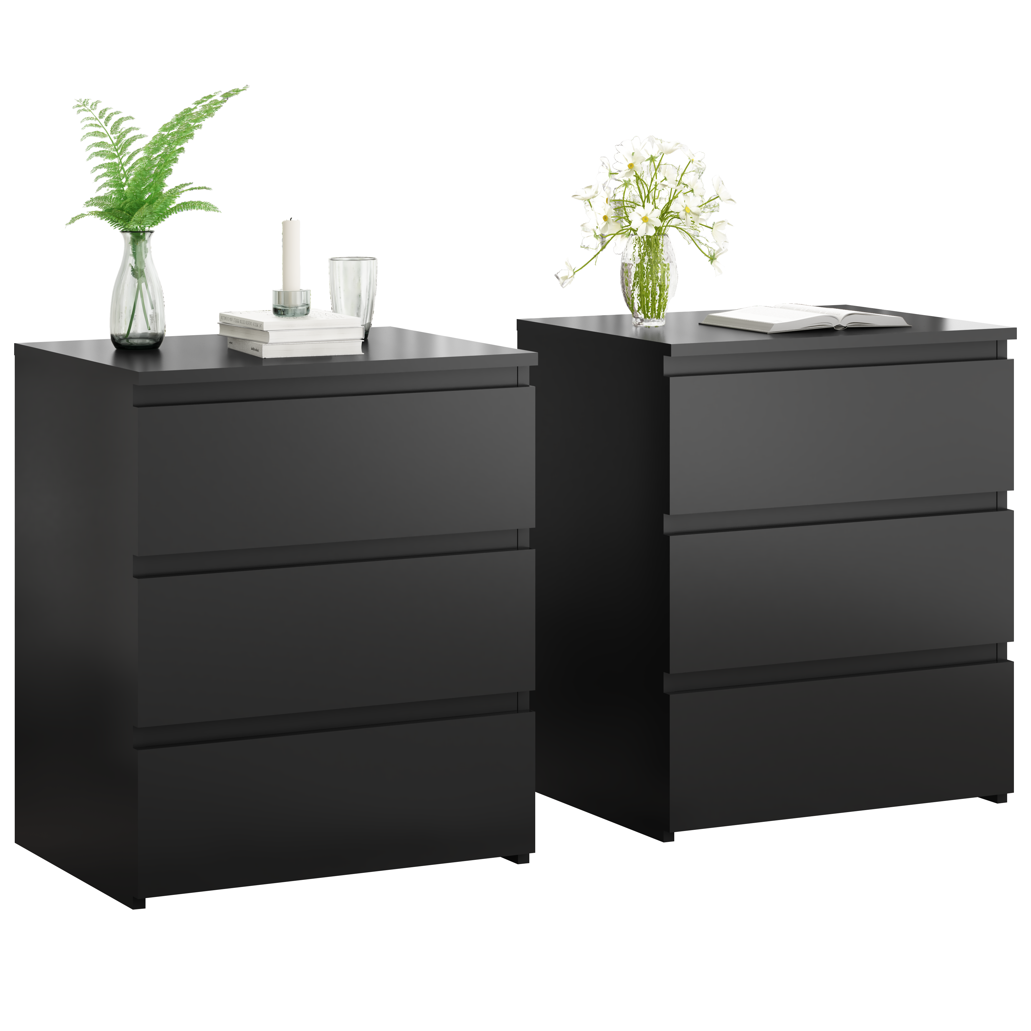 Set Of 2 3 Drawer Dresser, Small Dresser For Closet, Wooden Nightstand For Bedroom, Chest Of Drawers Side Table Storage Cabinet For Home Office Entryway Hallway, Each Box Contains Two Side Tables