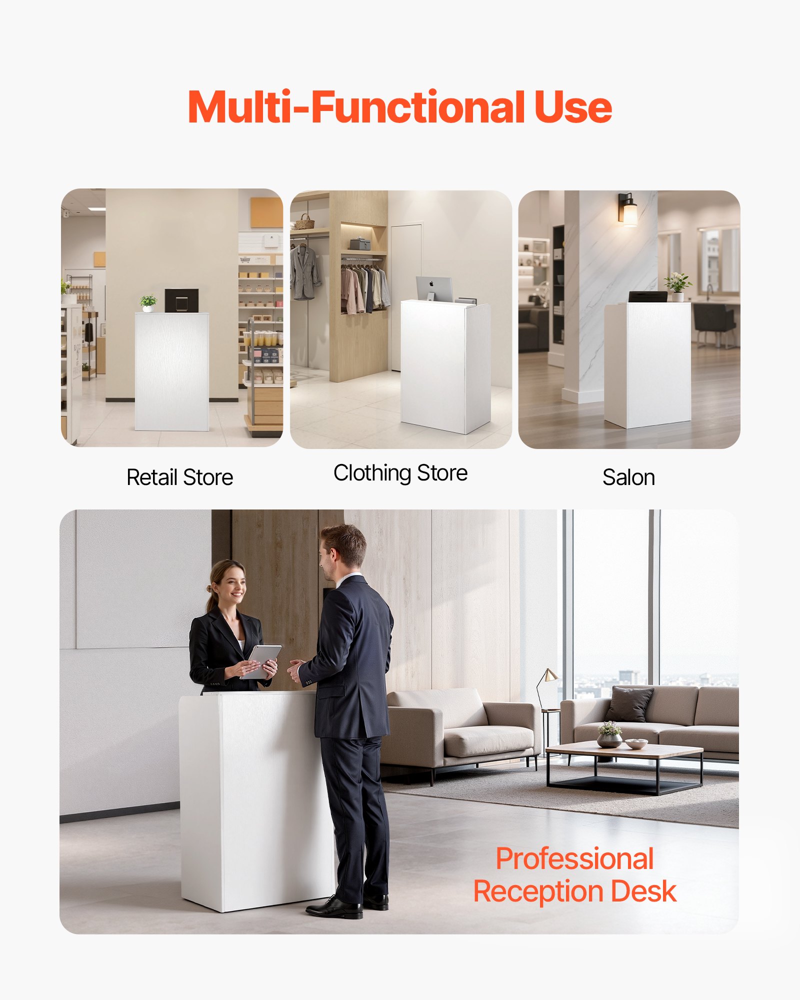 Reception Desk, 23.6 Inch Rectangular Front Counter Table, Modern Office Reception Desk With Drawer, Small Minimalist Retail Counter Table For Checkout, Lobby, Beauty Salon And Office, White