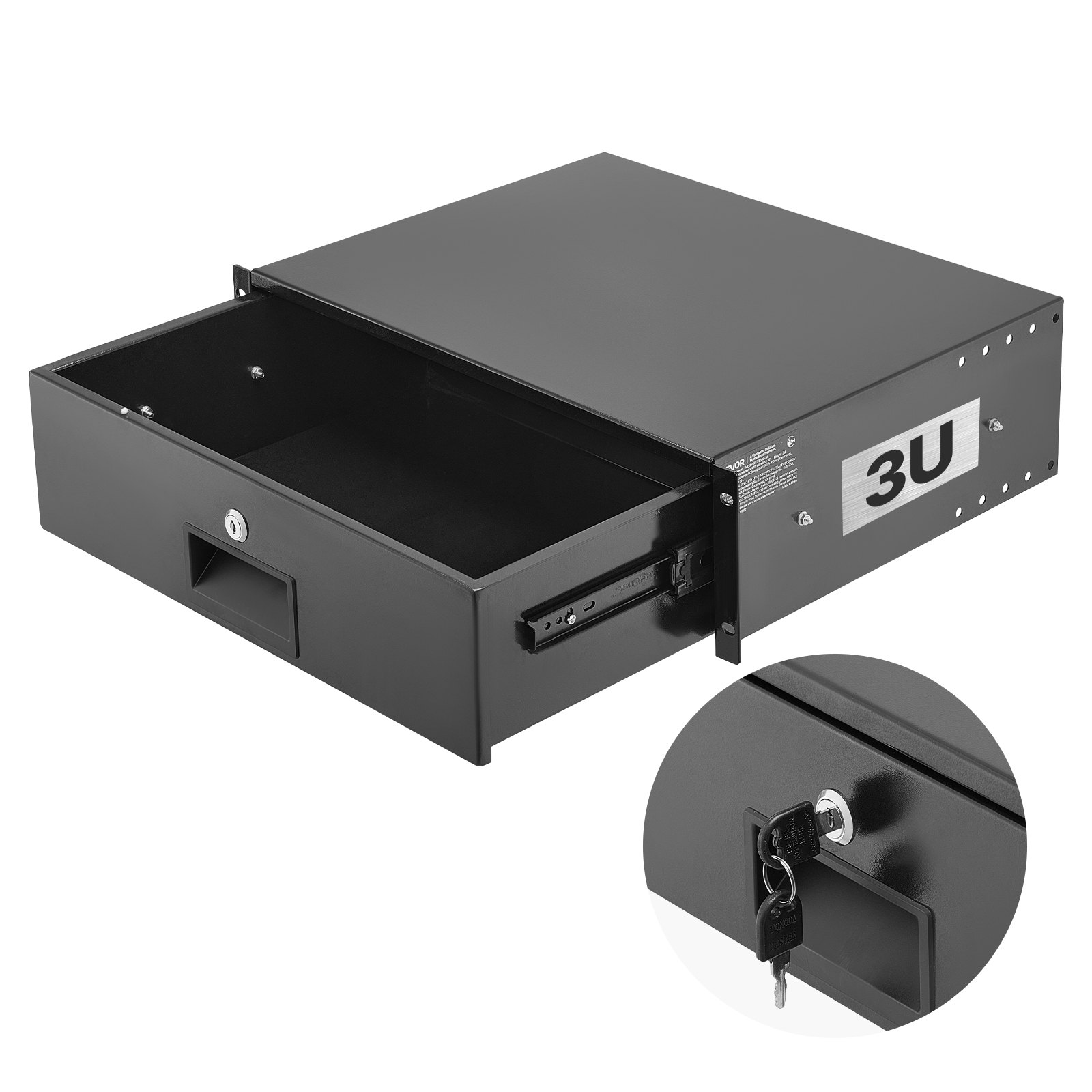 Cajón deslizante para rack 3U, 50 libras, con cerradura y gestión de cables, para 19 pulgadas