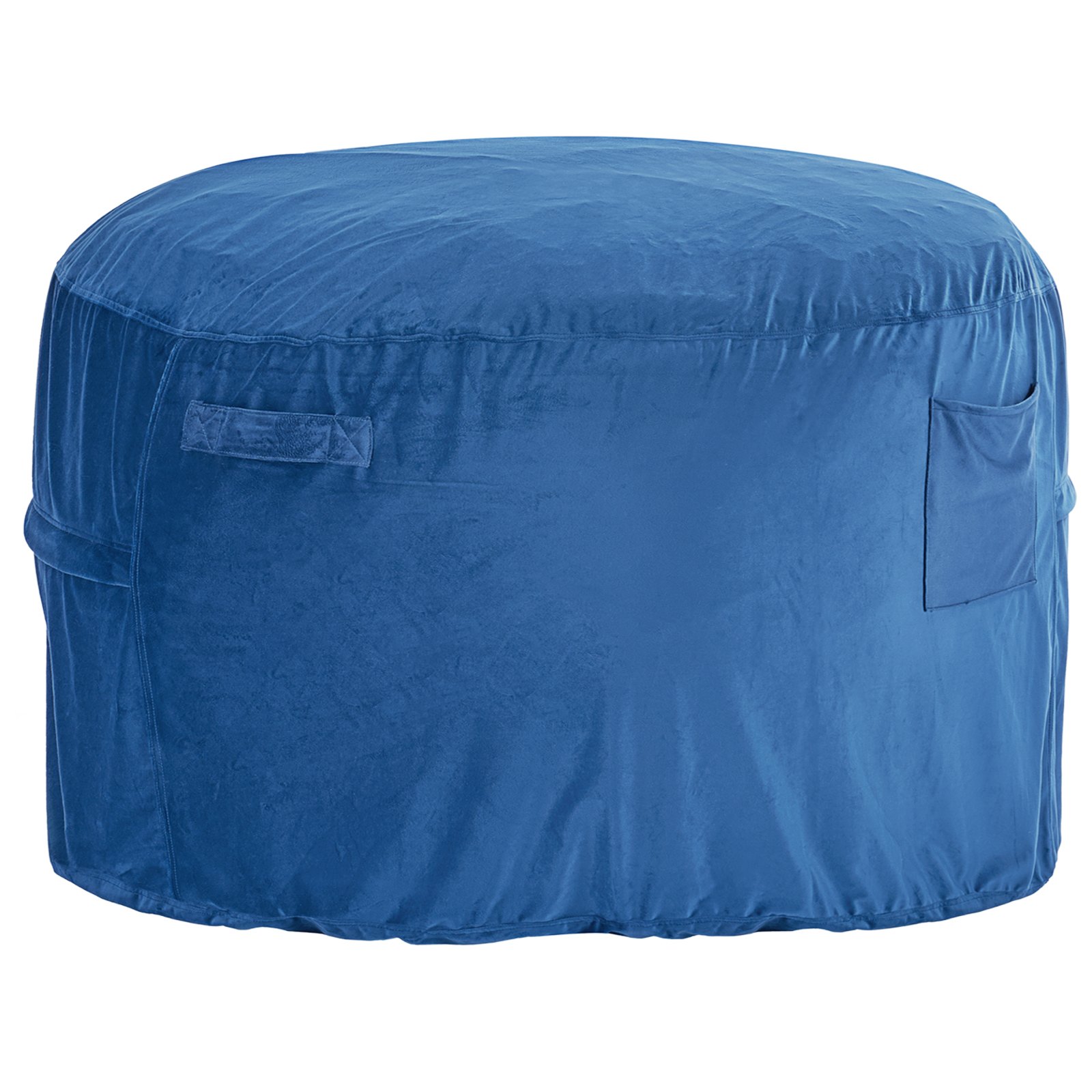 Bean Bag Chair, Round BeanBag Chair With Removable & Washable Cover For Adult, Dutch Velvet & High-Density Foam Filling Adult Bean Bag With Handle And Side Pocket For Living Room, Bedroom, Blue