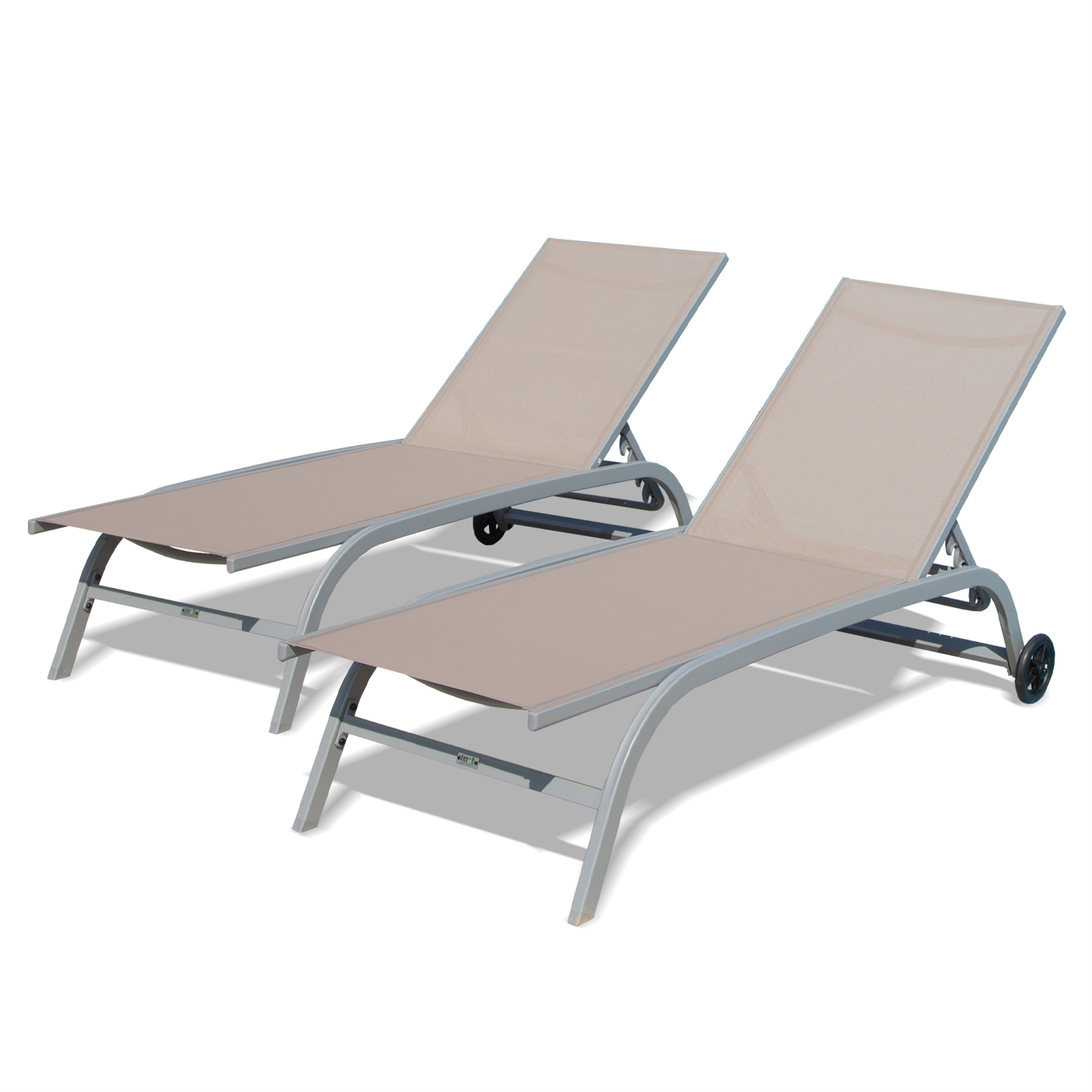 Chaise Lounge Outdoor Set Of 2, Lounge Chairs For Outside With Wheals, Outdoor Lounge Chairs With 5 Adjustable Position, Pool Lounge Chairs For Patio, Beach,Yard,Deck,Poolside Khaki, 2 Lounge Chairs