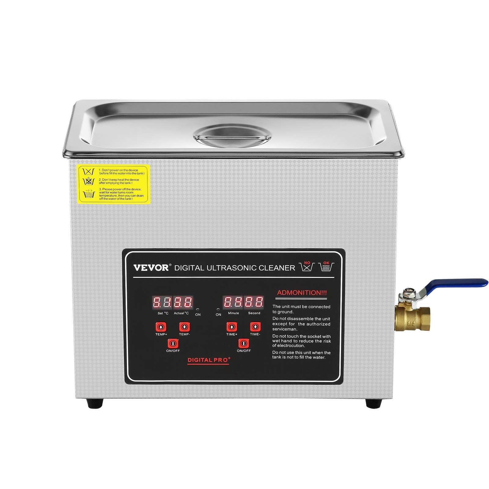 Limpiador ultrasónico profesional de acero inoxidable con temporizador y calentador (6L).