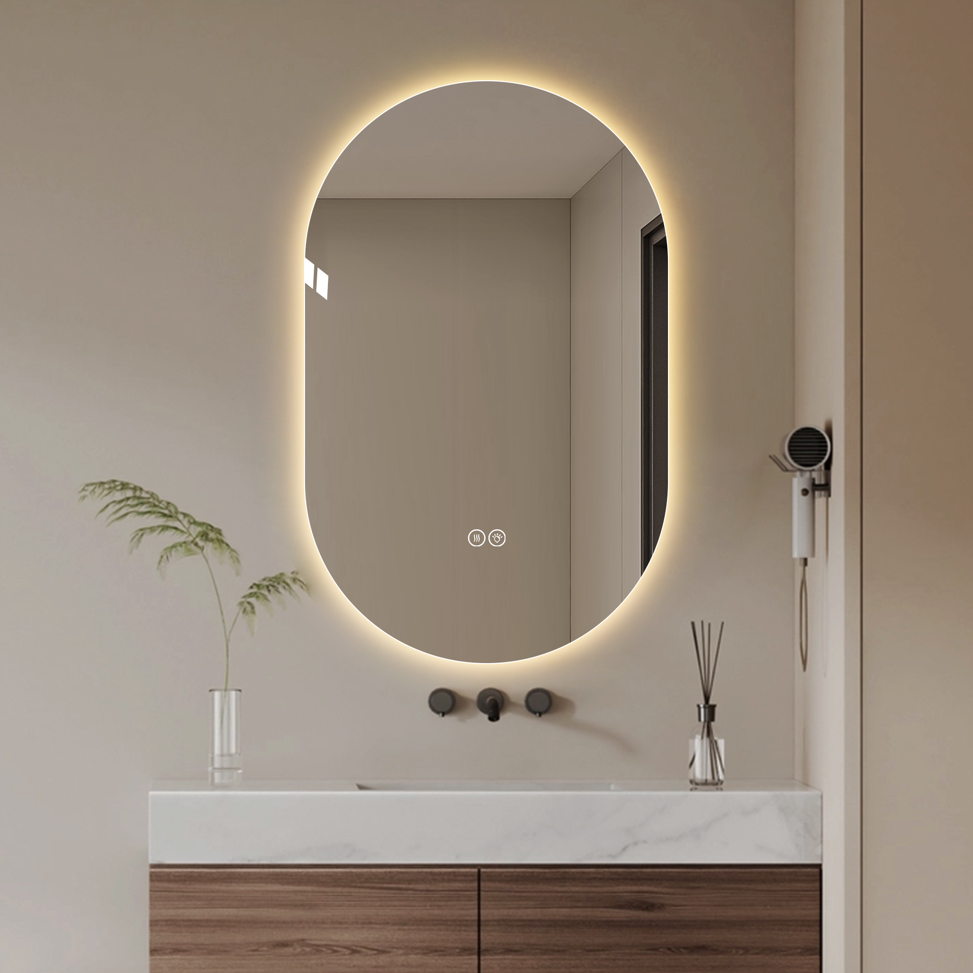48x30 Inch Smart Wall Mounted LED Touch Screen Anti-fog Mirror Bathroom Mirror, Barber Shop Mirror