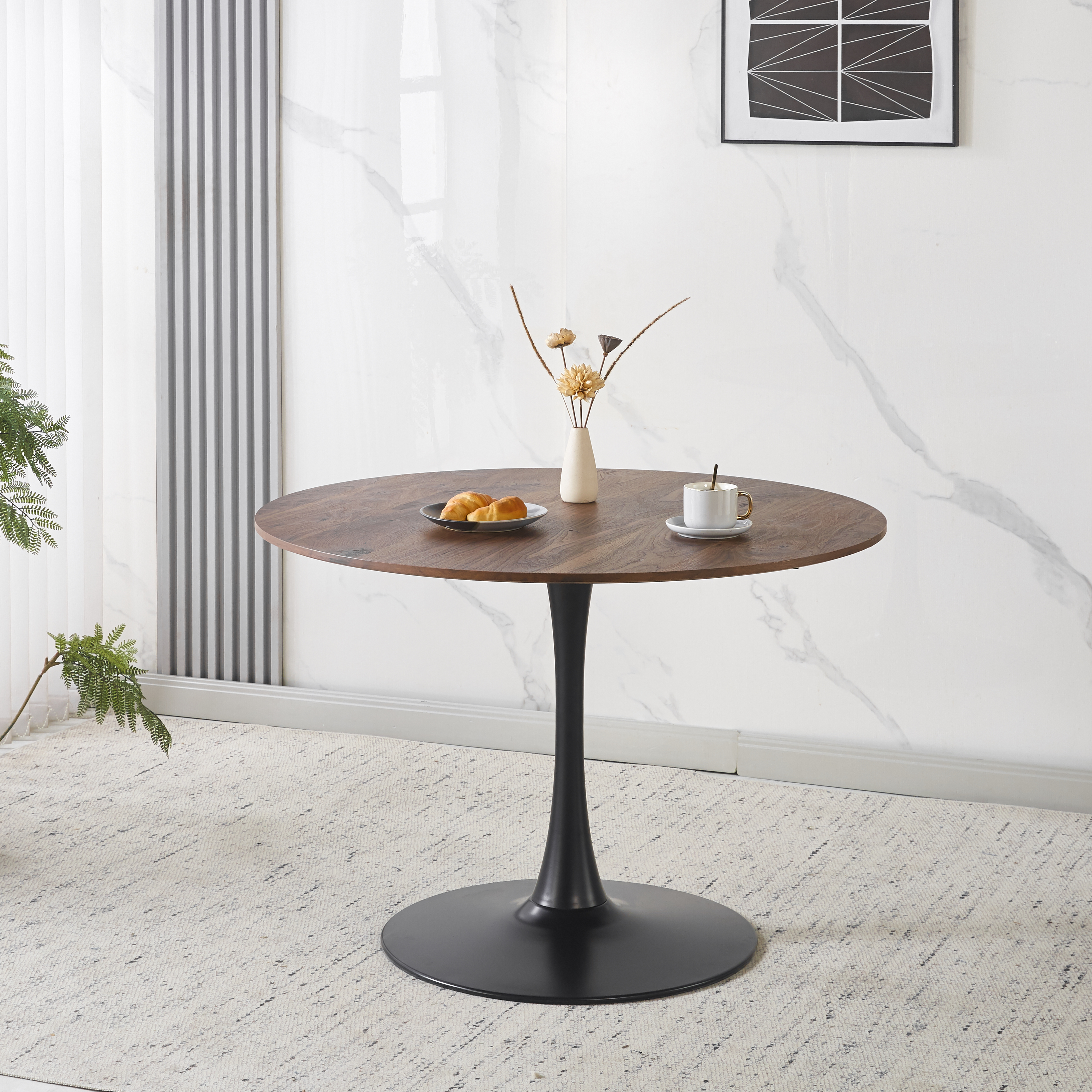 Mesa de comedor redonda estilo tulipán de 42.1 pulgadas con tope color nogal