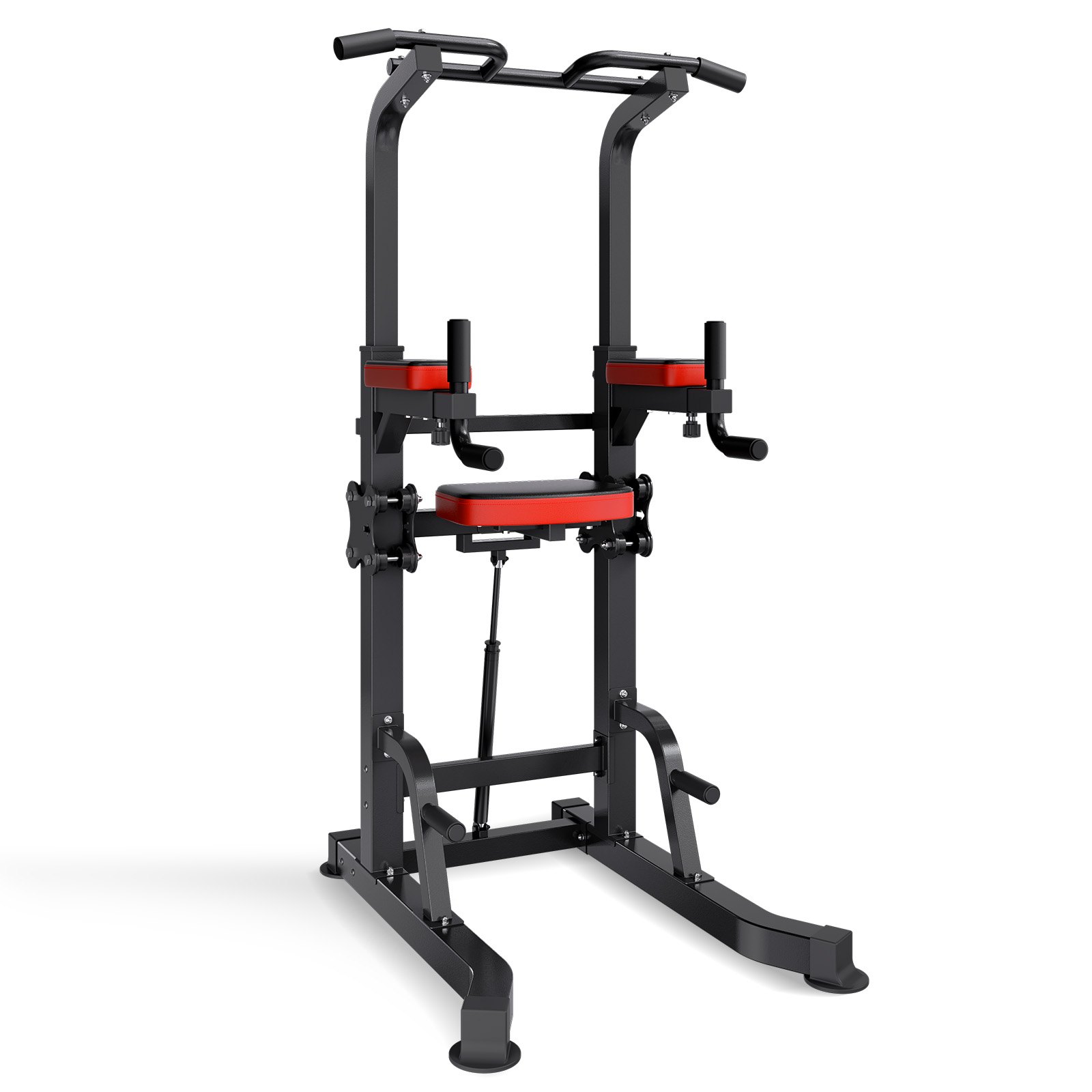 Pull Up Bar, 330 LBS Power Tower Dip Station, Workout Dip Station With H-Shaped Stable Base & Assistance Platform, Adjustable 9 Level Height Pullup Stand For Back, 3-Level Adjustable Elbow Pads