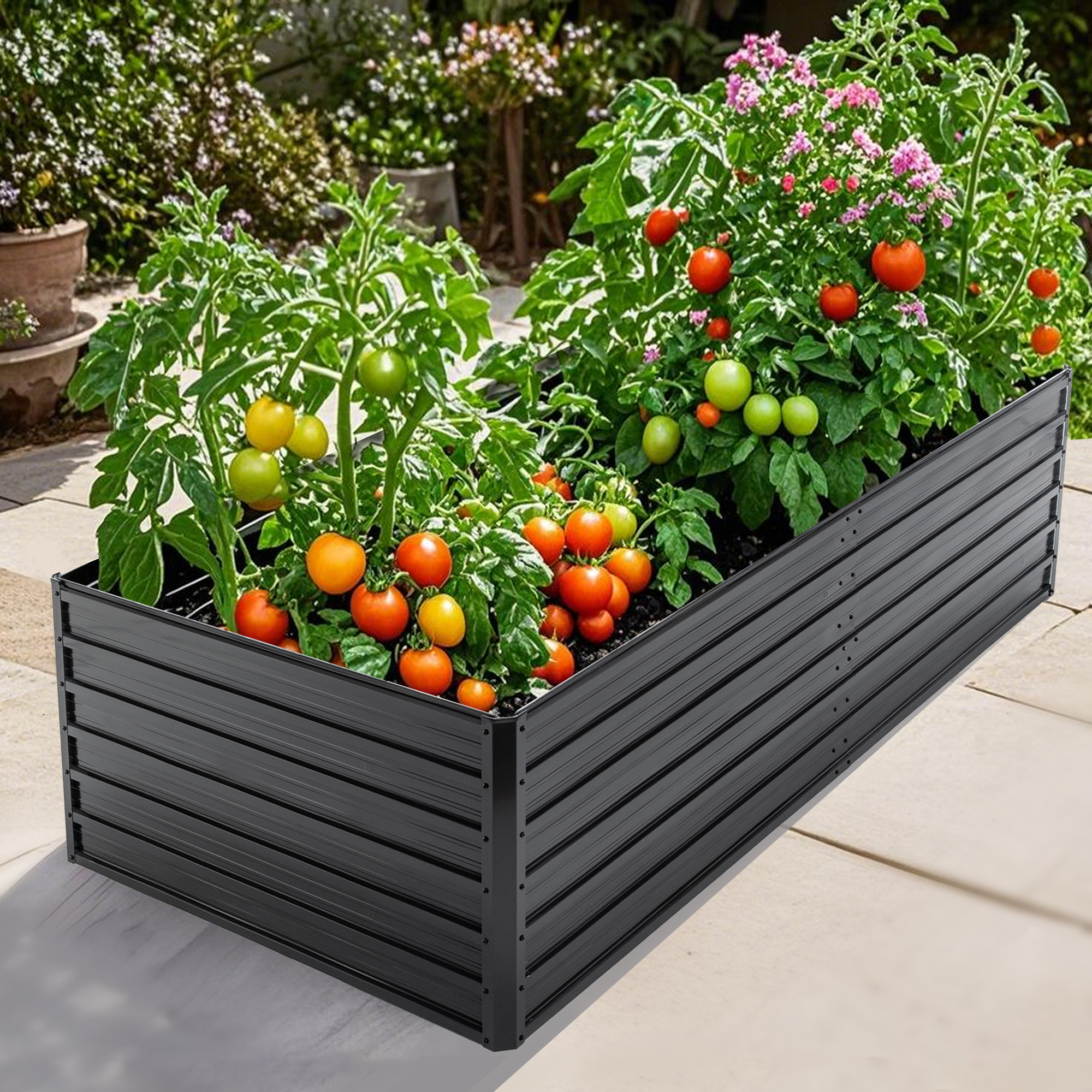 Metal Raised Garden Bed Outdoor 7.2x3.6x2 FT Galvanized Raised Garden Bed Kit,Vegetable Boxes-Rectangle Metal Flower Box,Large Planter Raised Beds Outdoor Garden For Planting,Fruit,Herb-Black