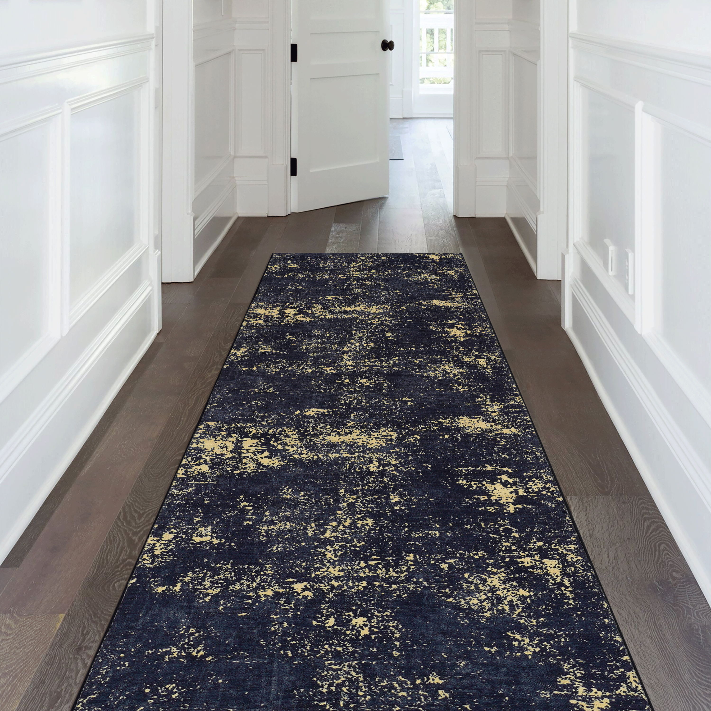 MAVAL Black Washable Rug 2'6'' X 10' Runner Rug  Black Gold, 2'6'' X 10'