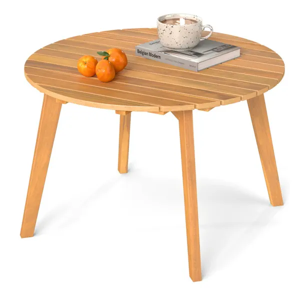 Mesa auxiliar redonda de madera de acacia premium para exterior, 165 libras