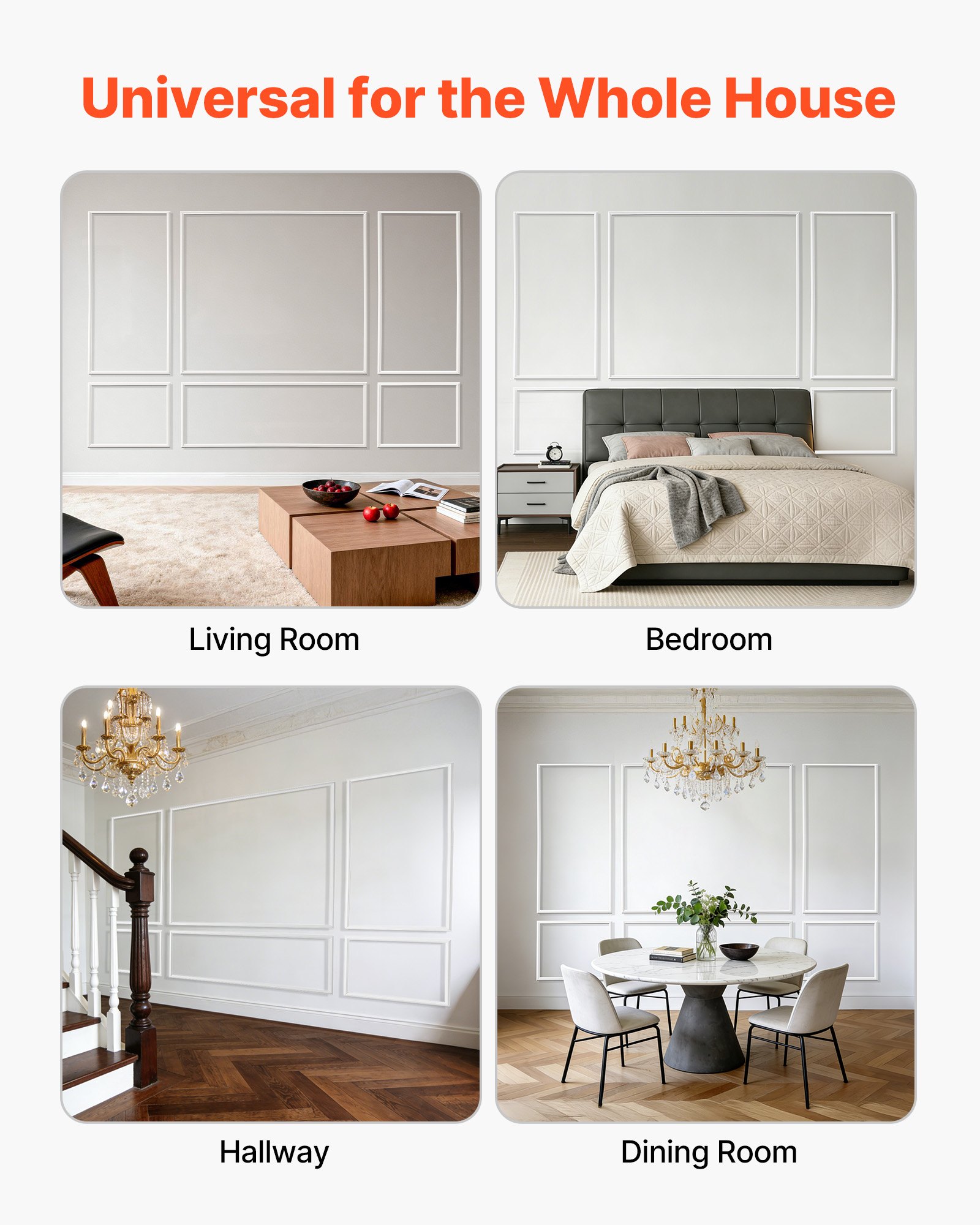 Wall Molding 3 Pack, Wainscoting Panels Kit, Lightweight Paintable Polystyrene, Easy To Install Accent Wall Trim For Interior Décor Living Room, Bedroom, Home, White (31x63 + 31x24 In)