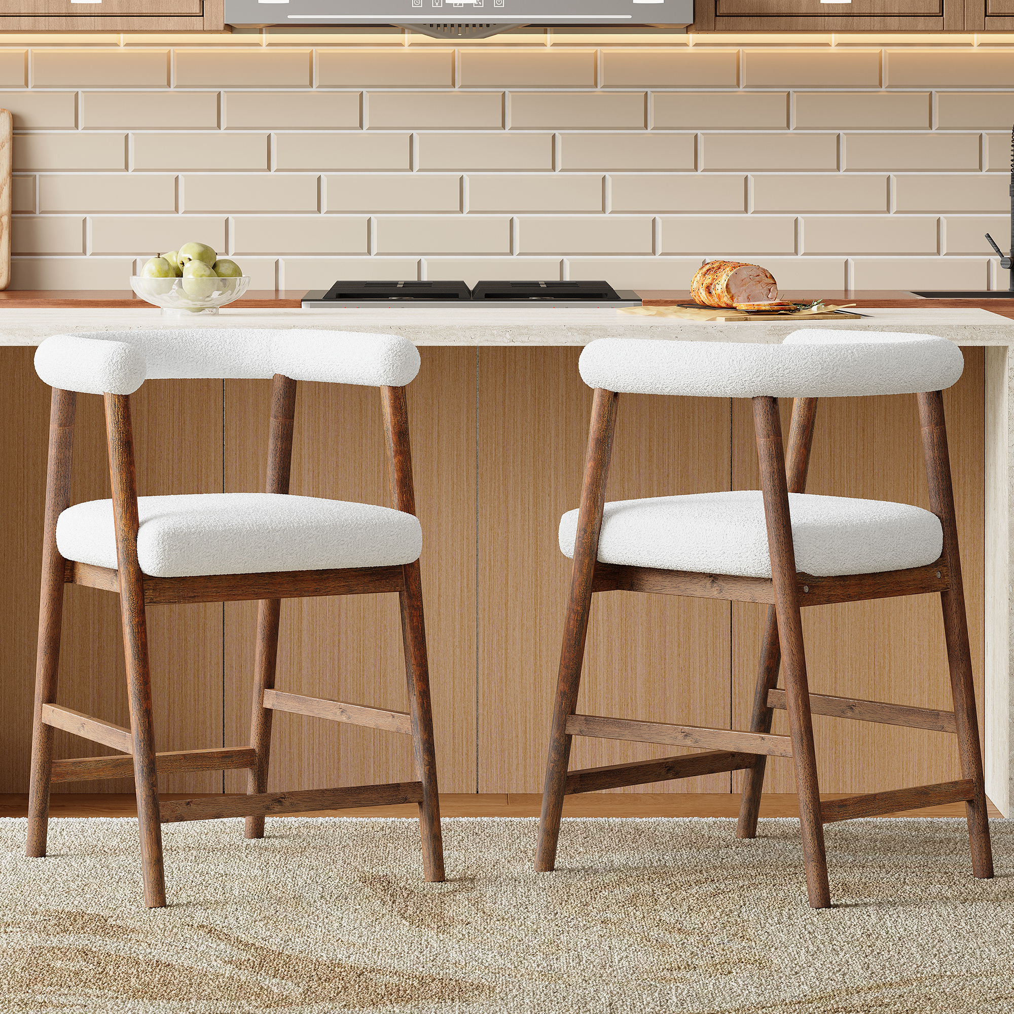 24.5 Seat Height Bar Stools With Back,  Comfortable Counter Stools For Kitchen Island Dining Room, Set Of 2