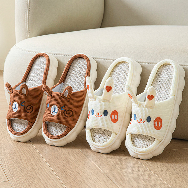 Pantuflas de cáñamo de pareja con punta abierta y diseño de dibujos