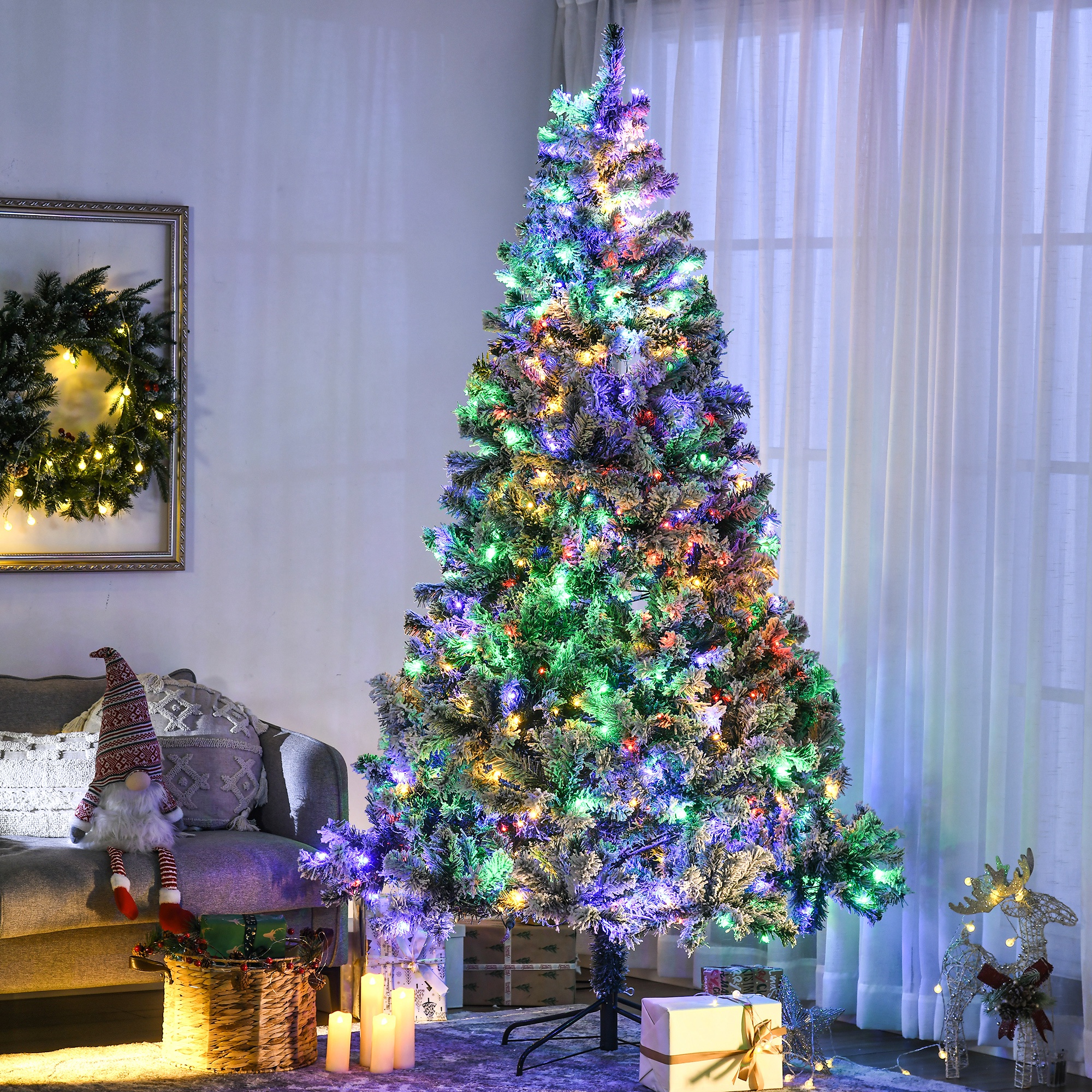 Árbol de Navidad artificial de 7.5 pies, nevado, ramas escarchadas, luces LED