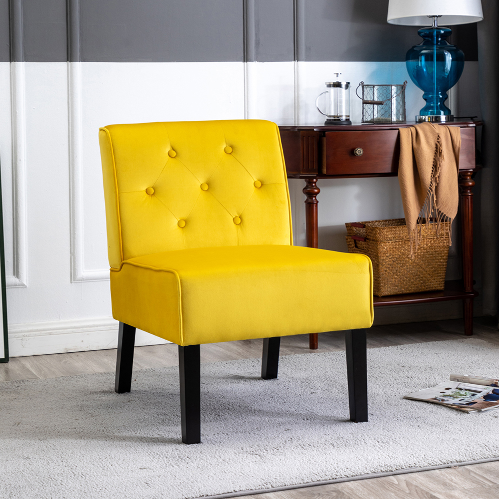 Sillón auxiliar Reese amarillo de 53 pulgadas, sin brazos, con capitoné de terciopelo