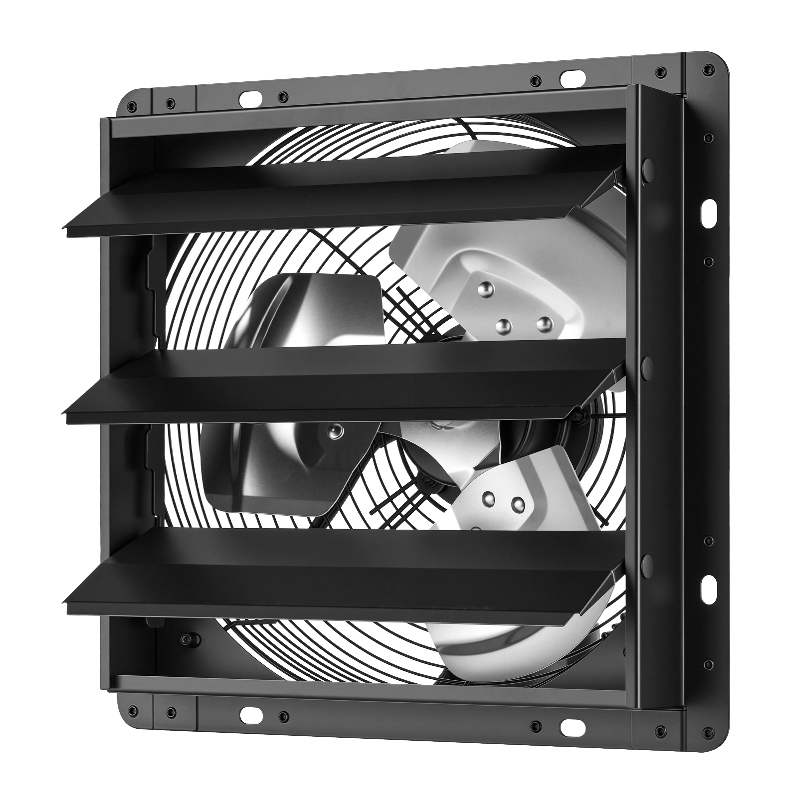 12 Inch Shutter Exhaust Fan Wall Mounted Automatic Louvers EC Motor, Steel Housing, Temperature & Humidity Controller, Ventilation & Cooling For Attic, Garage, Barn, Greenhouse, Workshop, Black