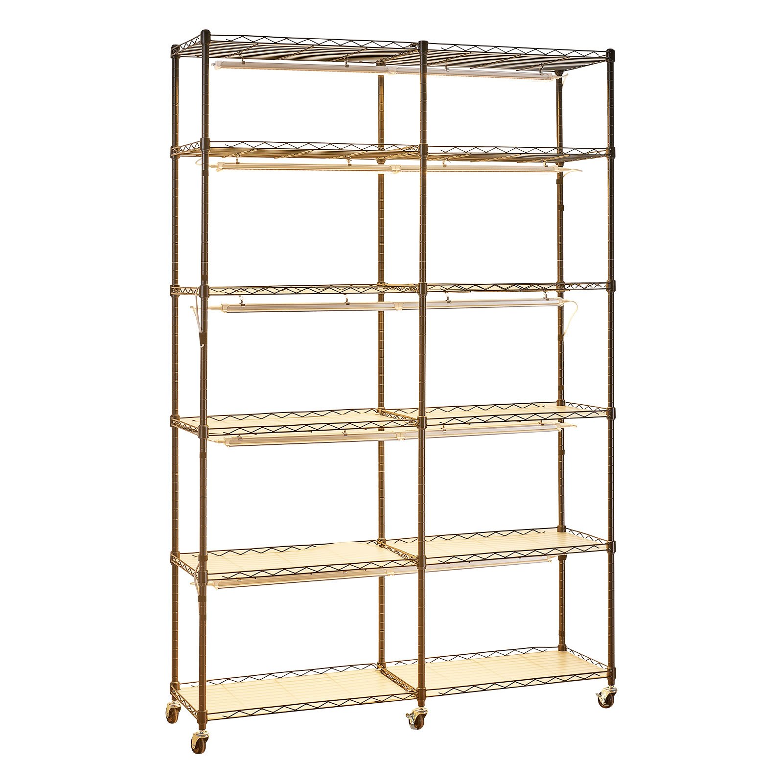 Plant Shelf With Grow Light, 6-Tier Double-Row Plant Stand, 71in Tall Indoor Plants Display Rack With Wheels & Timer, 200W Full Spectrum Grow Lights, Metal Flower Pot Holder For Seed Starting