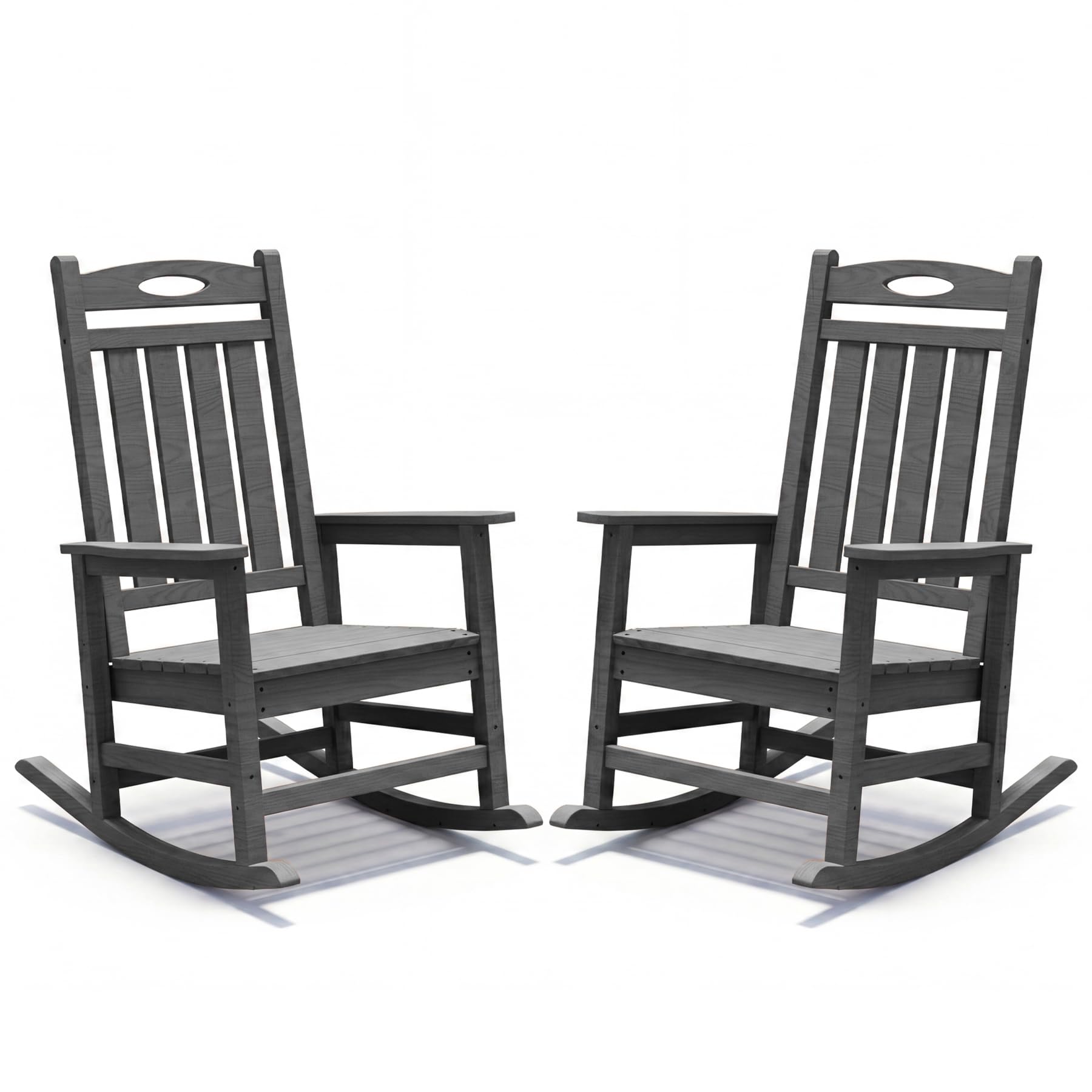 Outdoor Rocking Chair Set Of 2, HDPE Patio Rocking Chair For Adults, Oversized Outdoor Rocker For Porch Garden Lawn,Grey