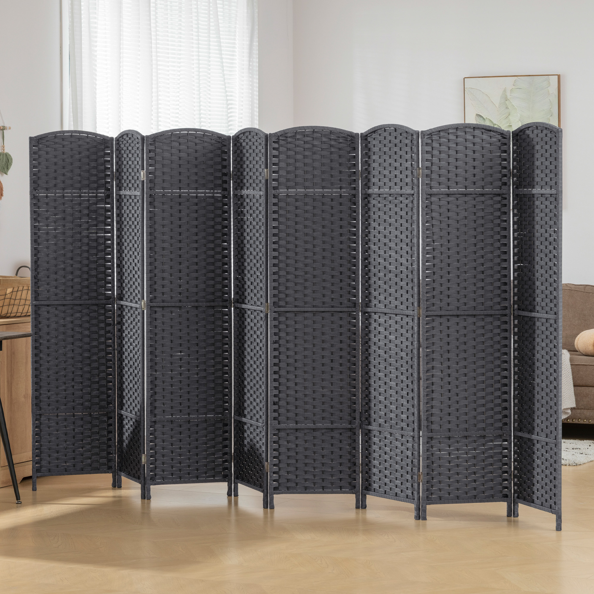 Folding Room Divider Screen 8 Panel 5.6 Tall Privacy Screen Freestanding Room Partition for Home Office, Charcoal Gray